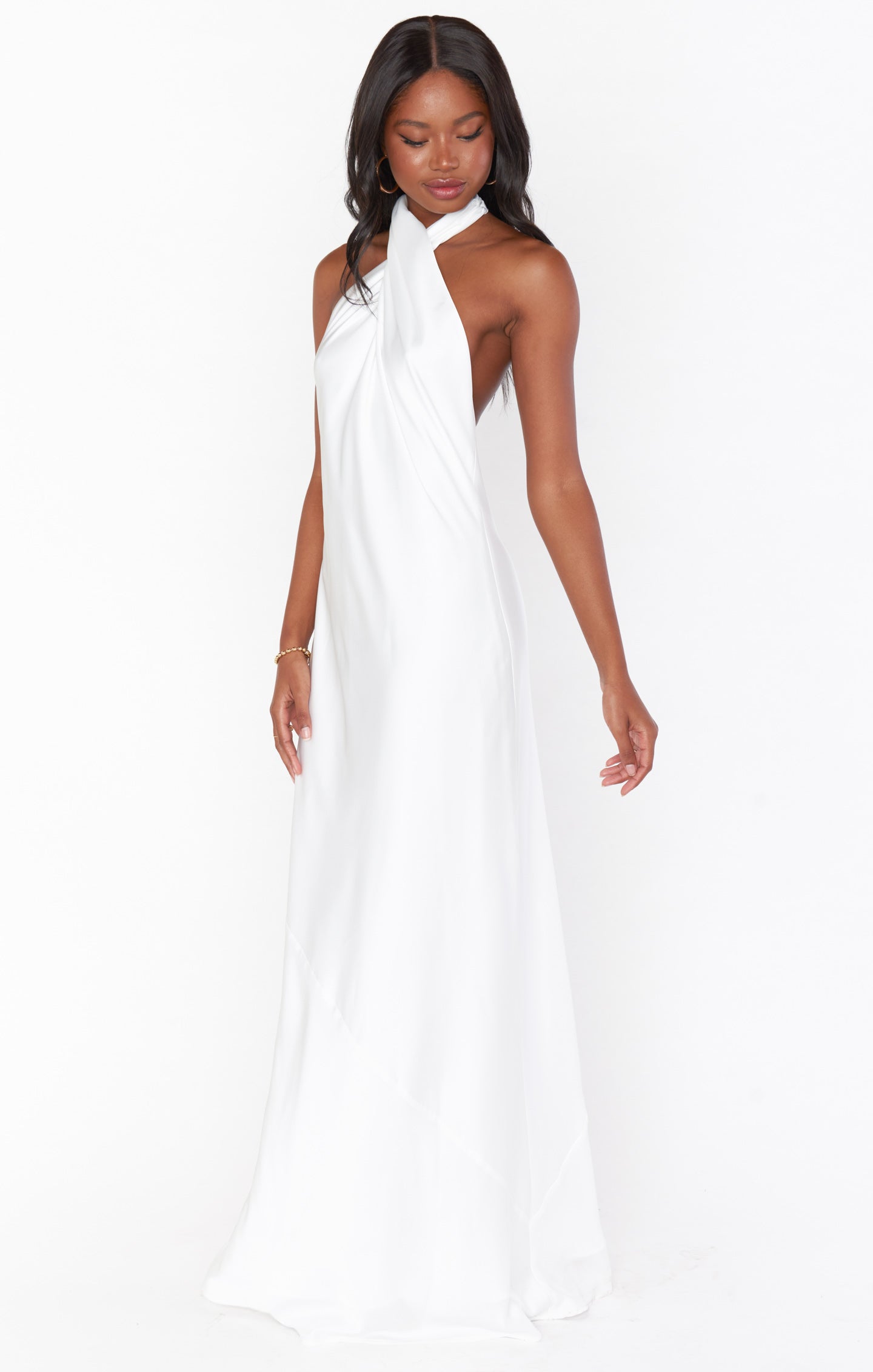 Jasmine Ivory Satin Halter Maxi Dress for Special Occasions