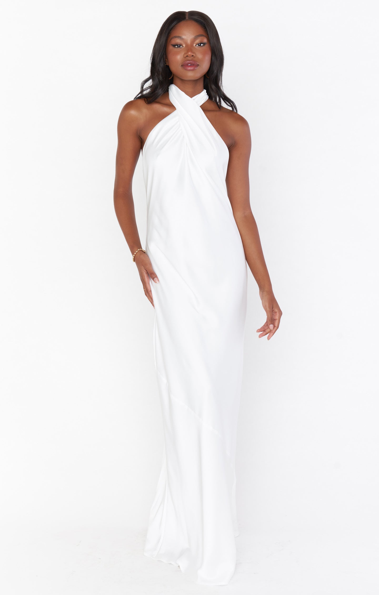 Jasmine Ivory Satin Halter Maxi Dress for Special Occasions