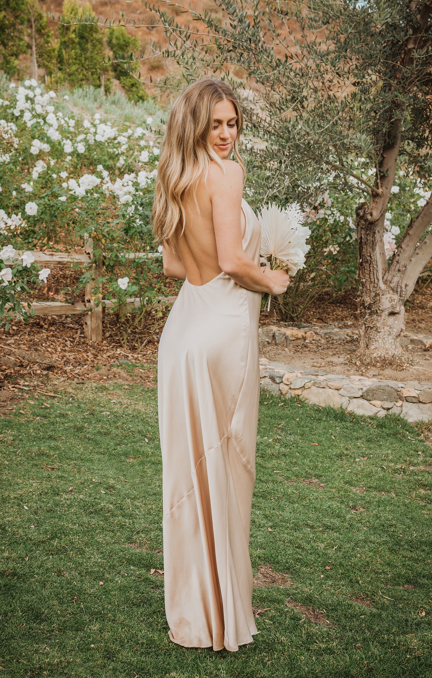 Jasmine Halter Neck Maxi Dress in Luxe Champagne Satin