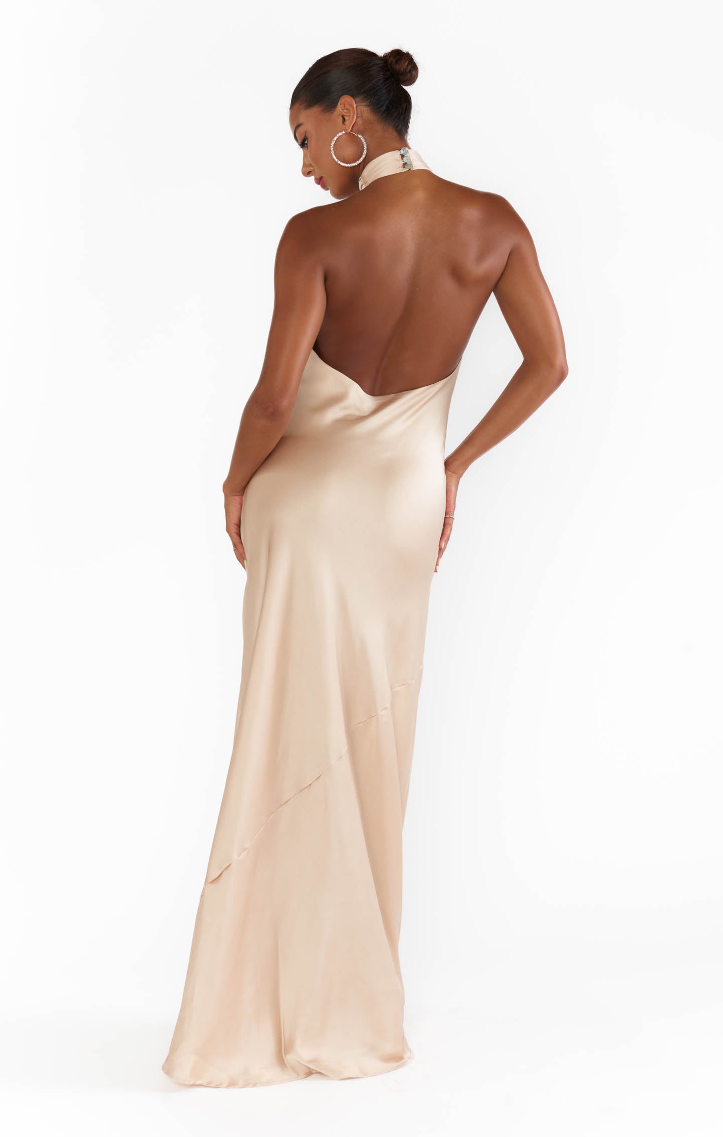 Jasmine Halter Neck Maxi Dress in Luxe Champagne Satin