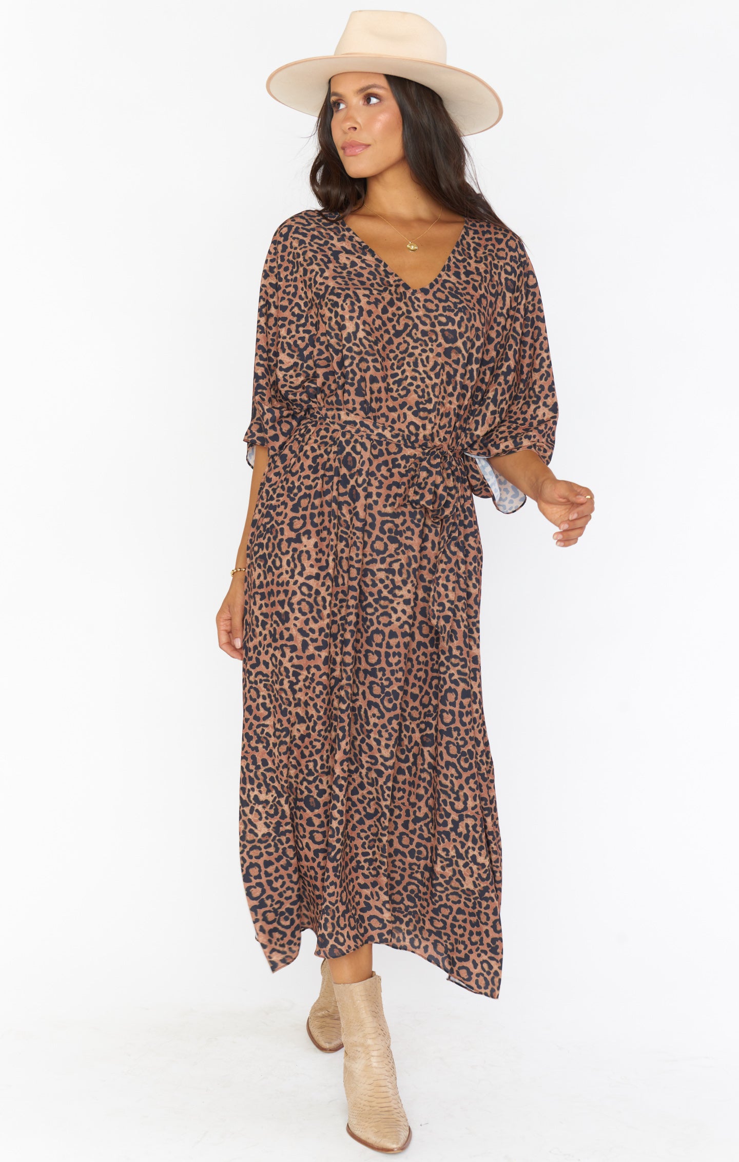 Hana TruMu Cheetah Kaftan Dress - Oversized Maxi with Detachable Tie