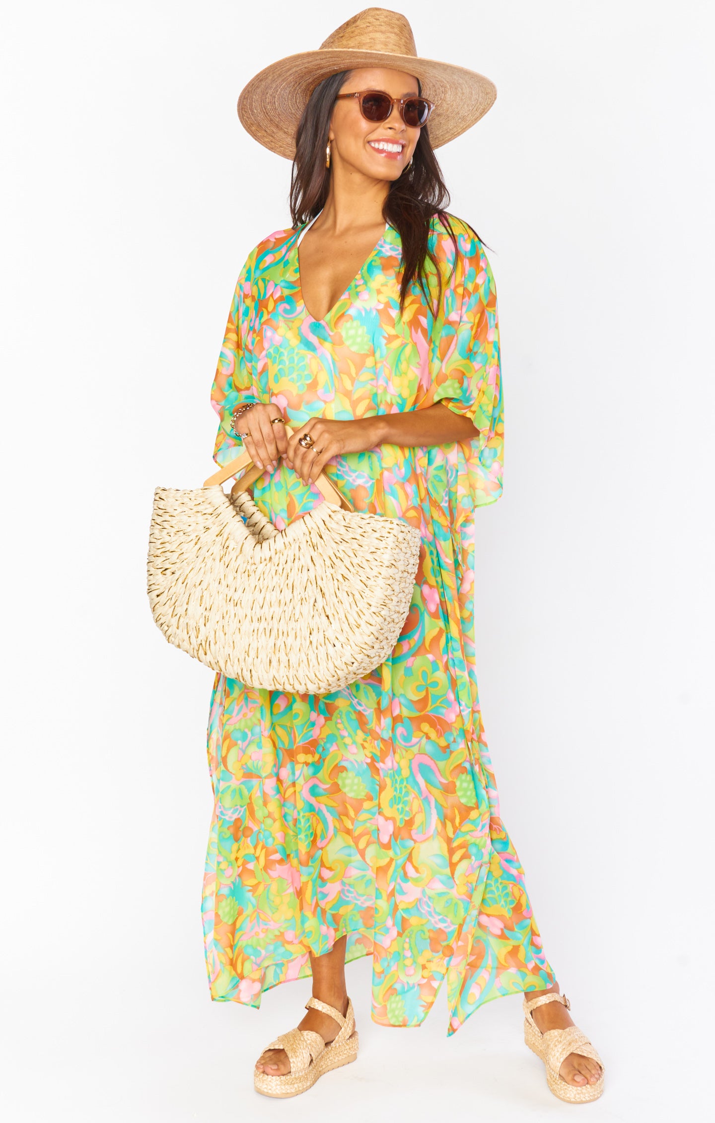 Mumu Hana Floral Kaftan - Oversized Dark Floral Maxi Dress Cover Up