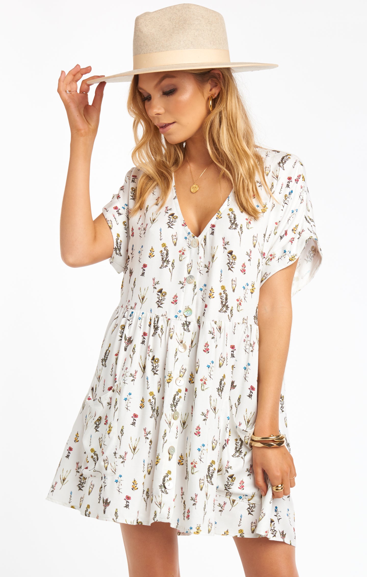 Odessa Floral Mini Dress with Front Pockets - Button Down Chic
