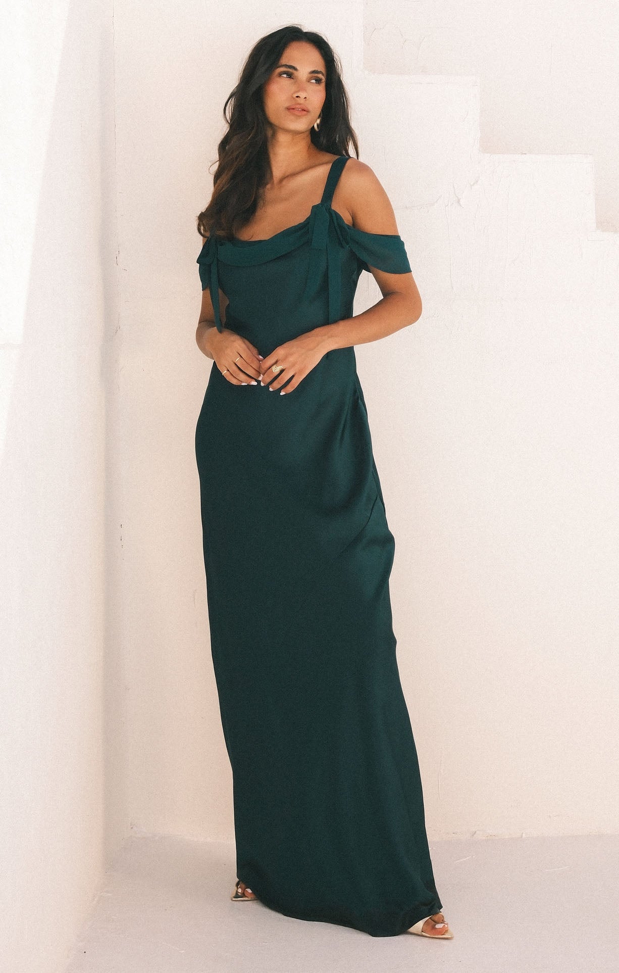 Bella Luxe Satin Maxi Dress with Adjustable Straps - Deep Emerald