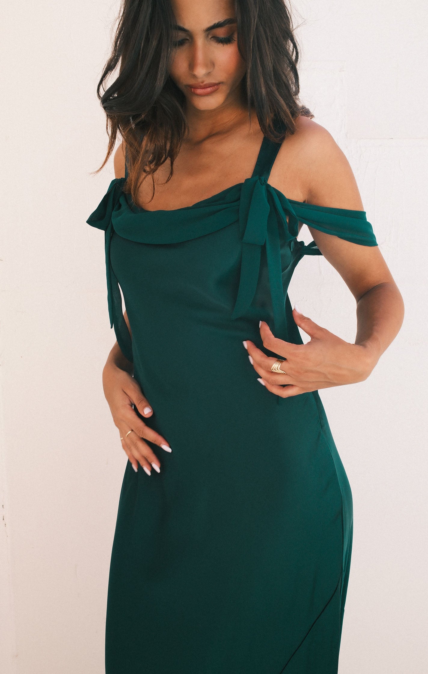 Bella Luxe Satin Maxi Dress with Adjustable Straps - Deep Emerald