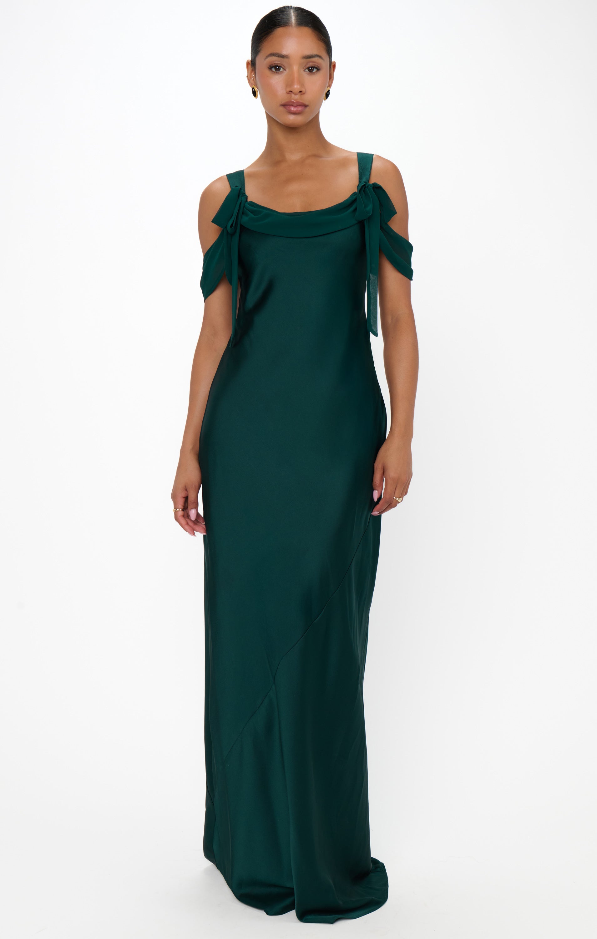 Bella Luxe Satin Maxi Dress with Adjustable Straps - Deep Emerald
