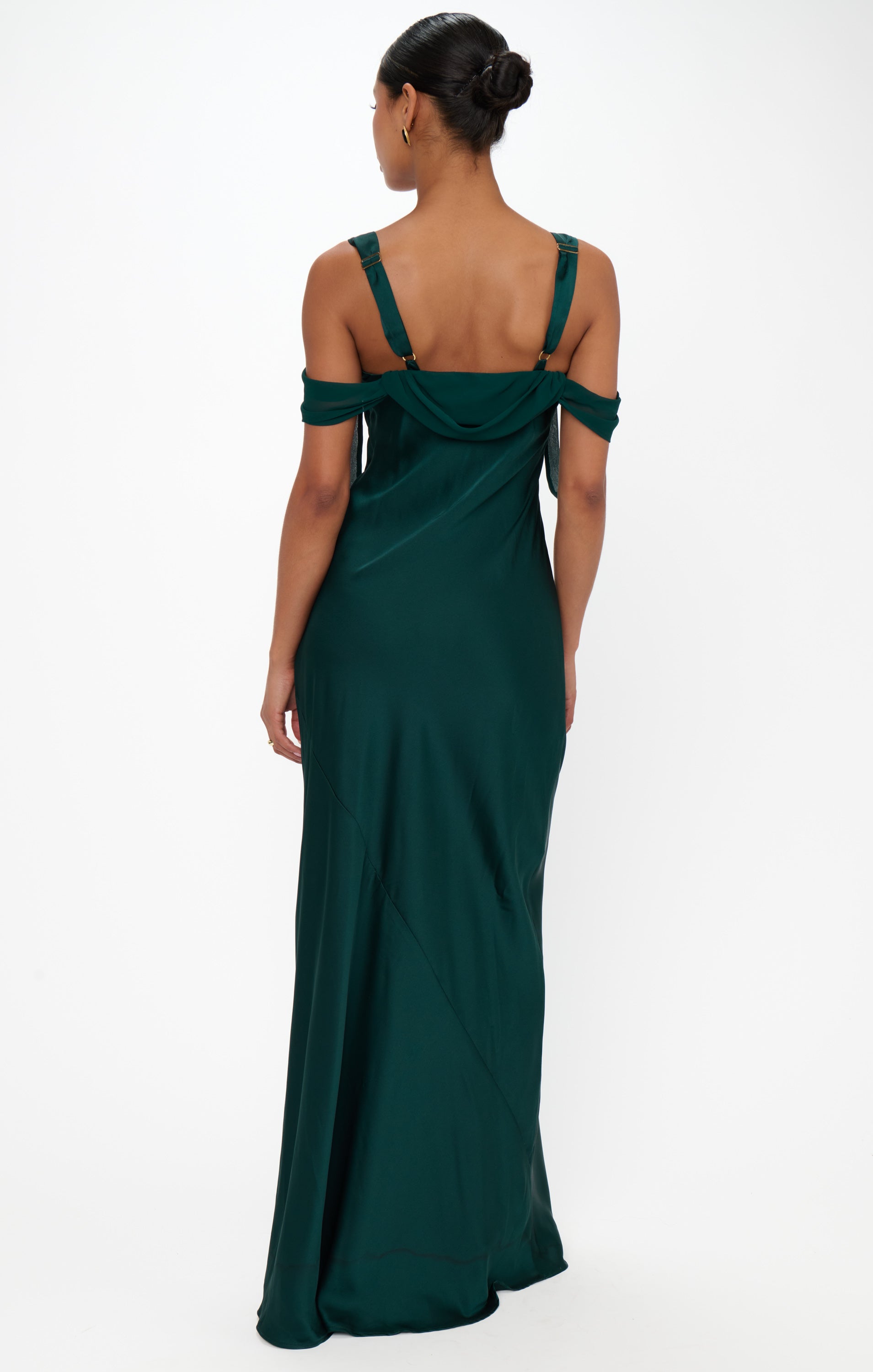 Bella Luxe Satin Maxi Dress with Adjustable Straps - Deep Emerald