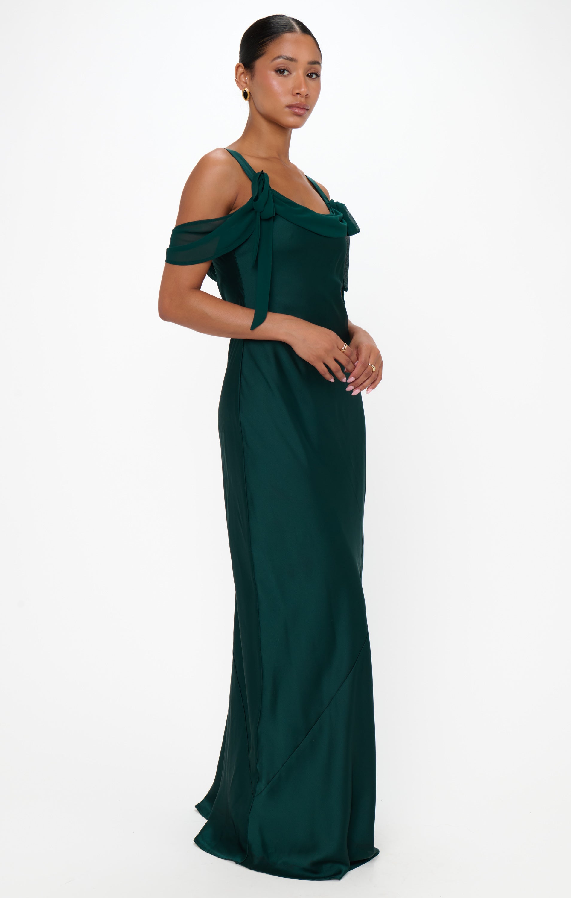 Bella Luxe Satin Maxi Dress with Adjustable Straps - Deep Emerald