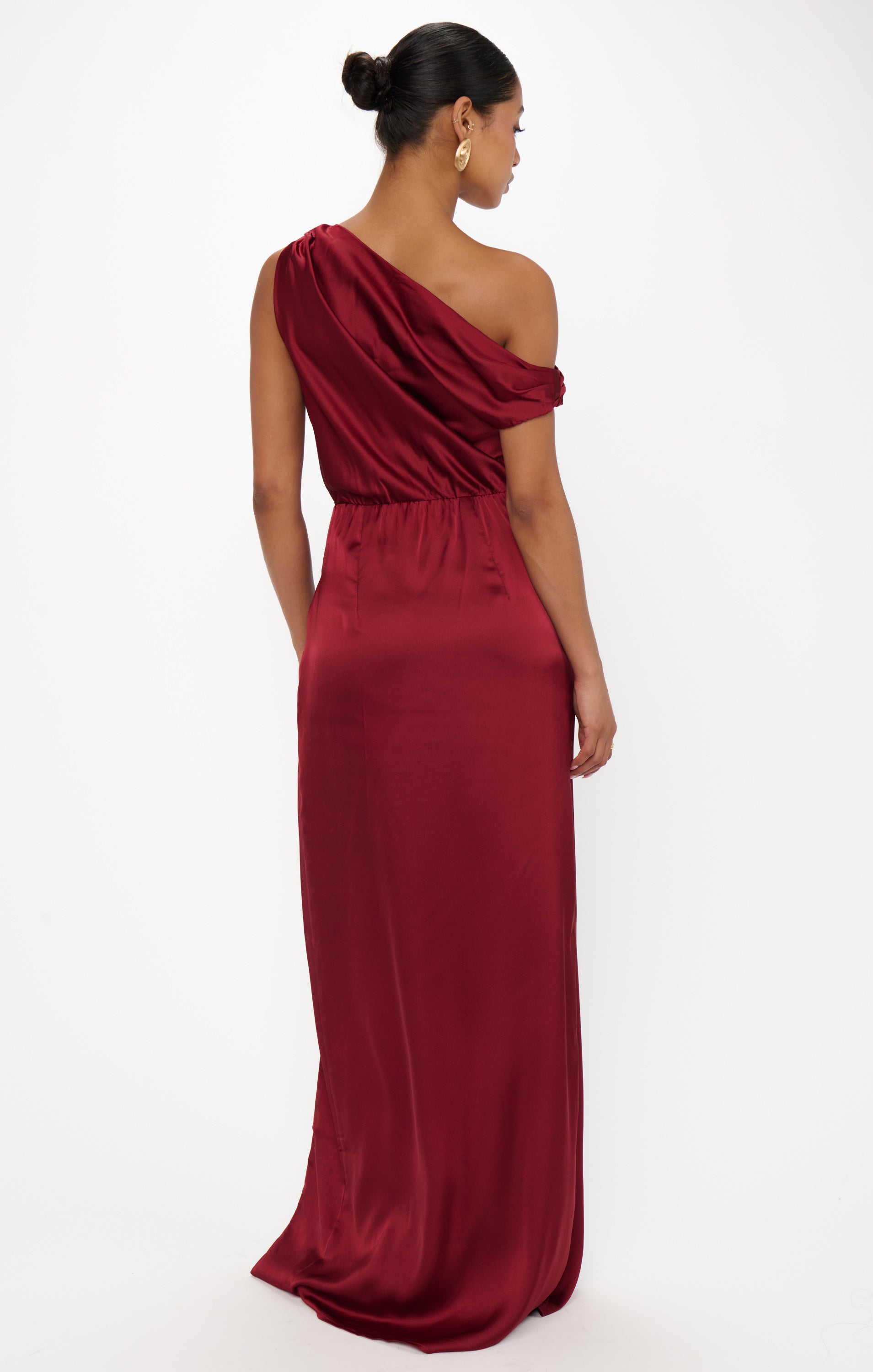 Cranberry Luxe Satin Jodie Dress with Side Slit