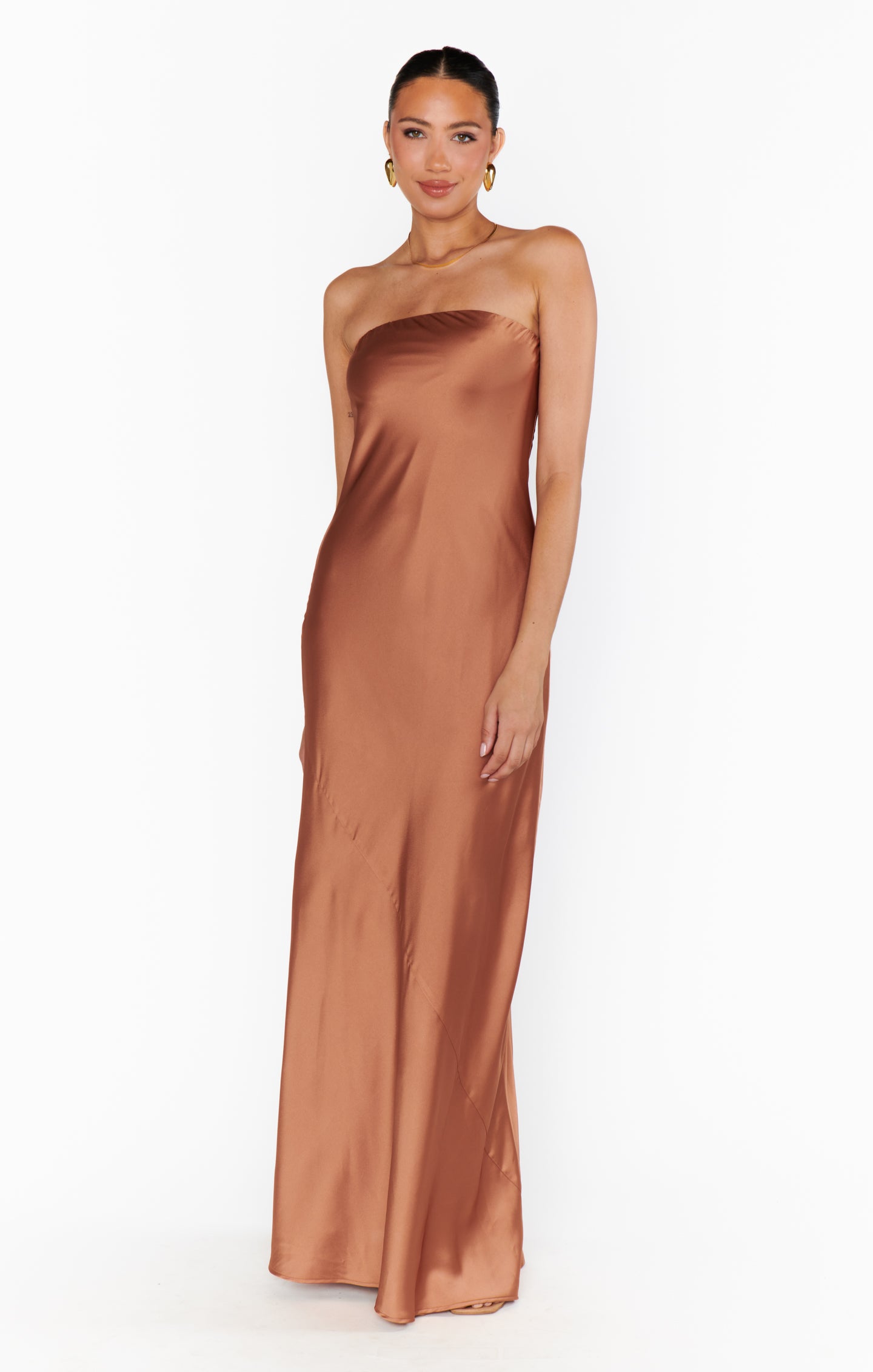 Copper Satin Strapless Maxi Dress | Taylor Tube Luxe Fit