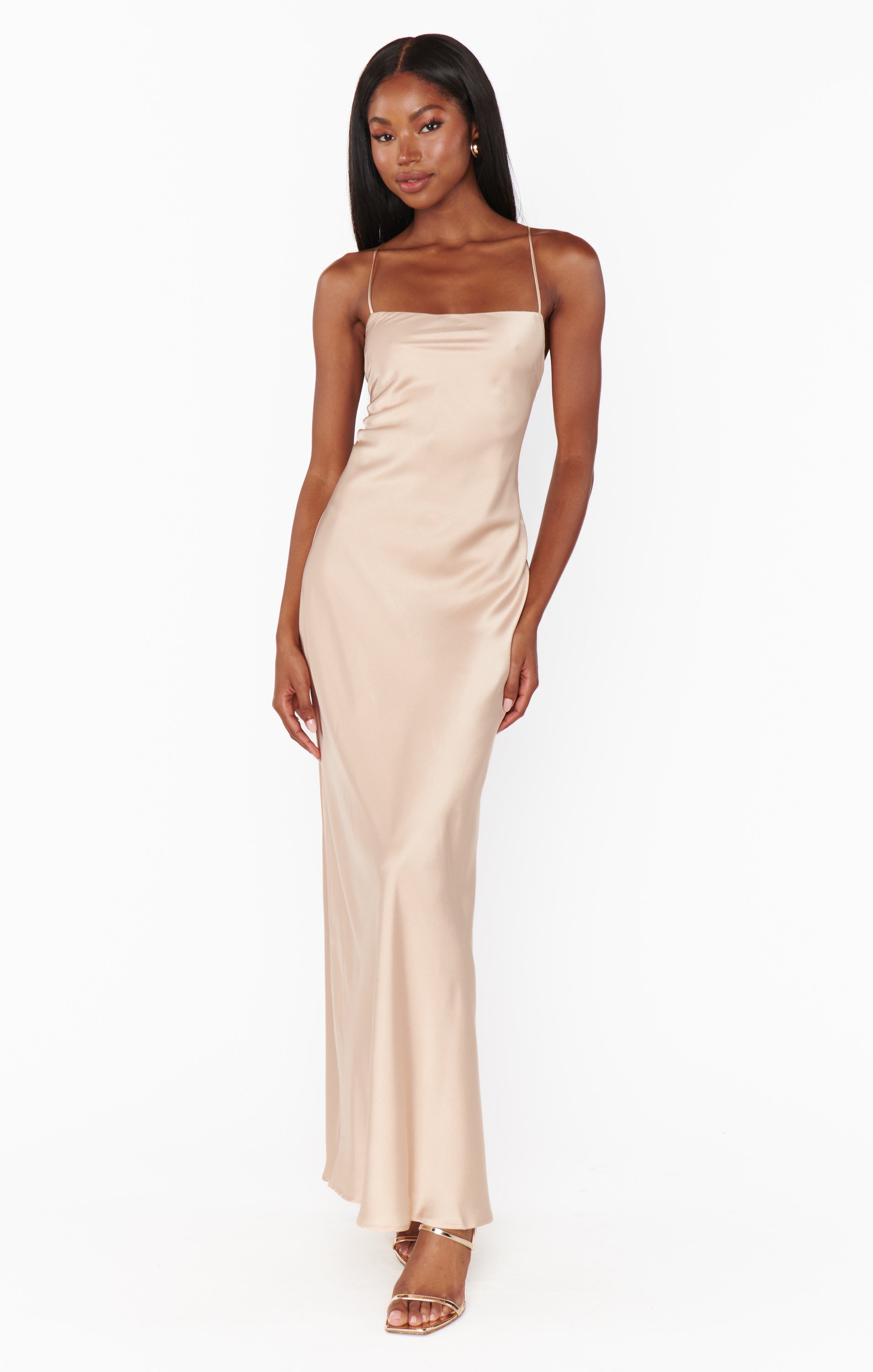 Champagne Satin Slip Dress with Square Neck & Open Back – Dani