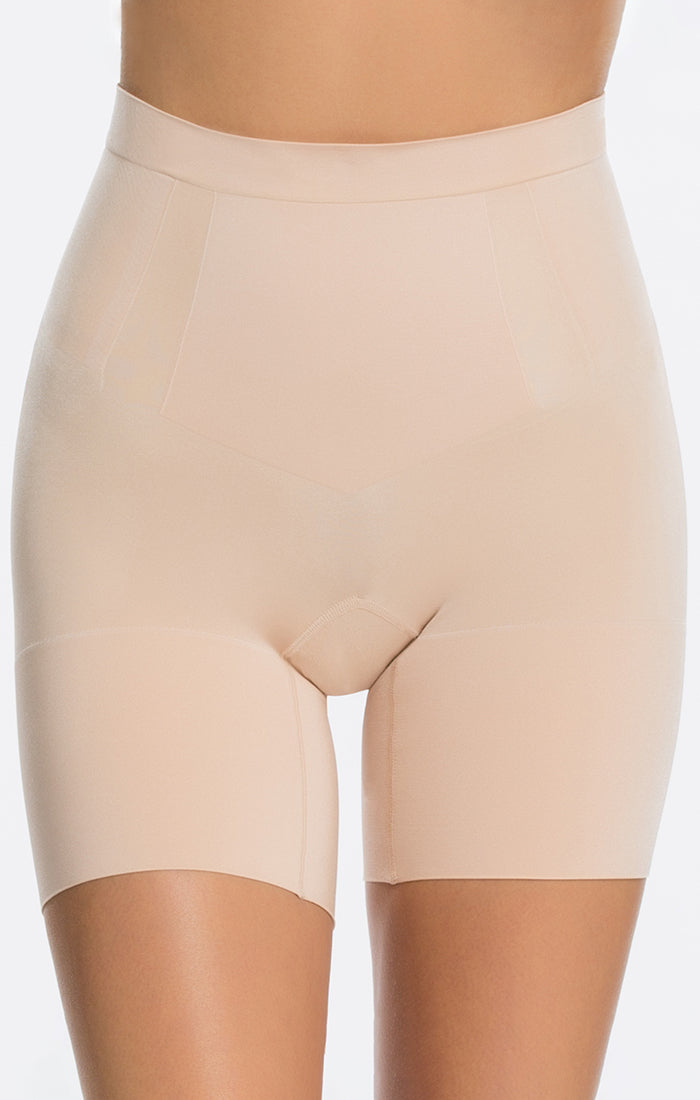 SPANX OnCore Mid-Thigh Shaping Shorts in Soft Nude