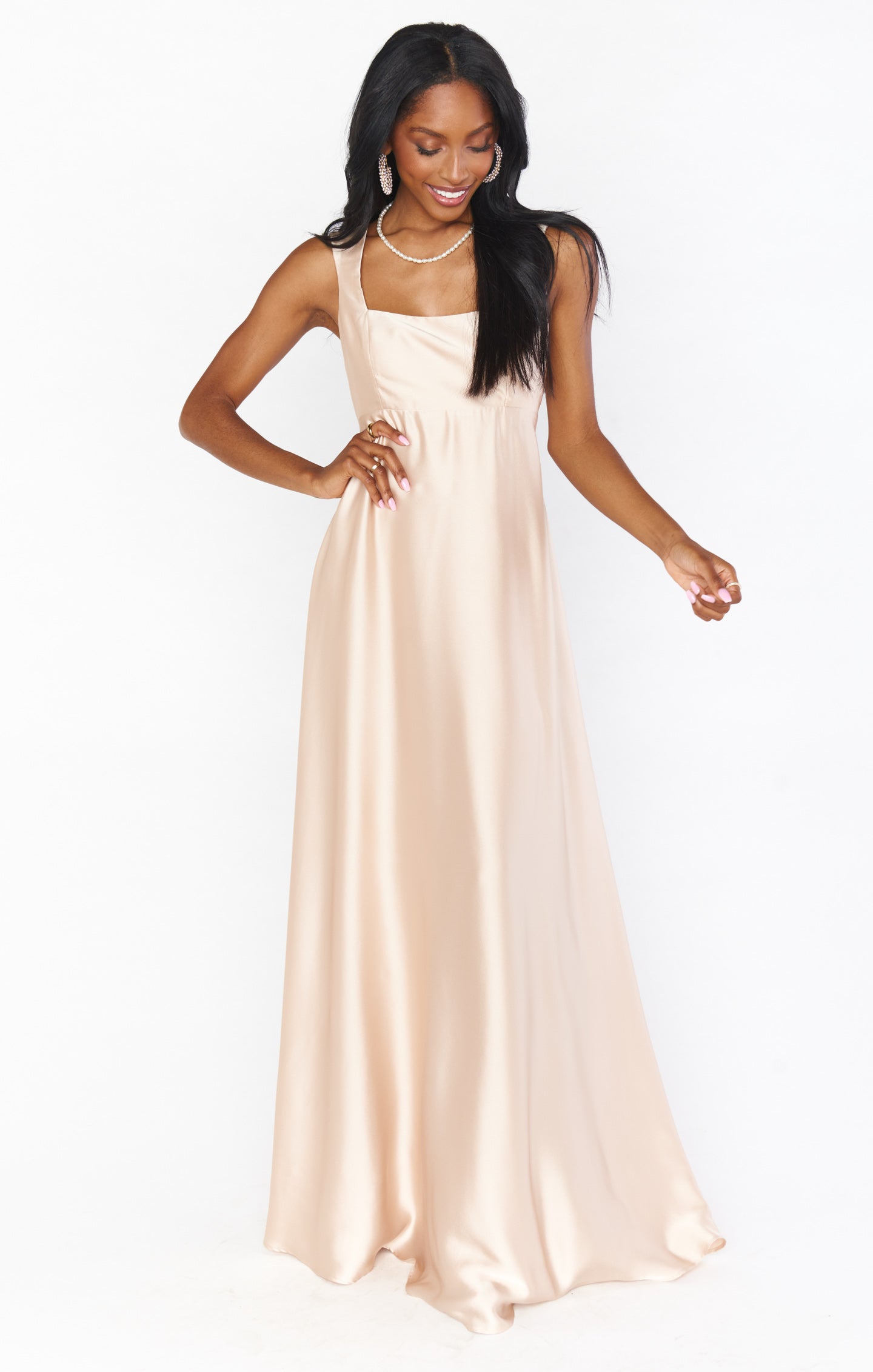 Champagne Luxe Satin Madi Gown for Bridal Party & Formal Events