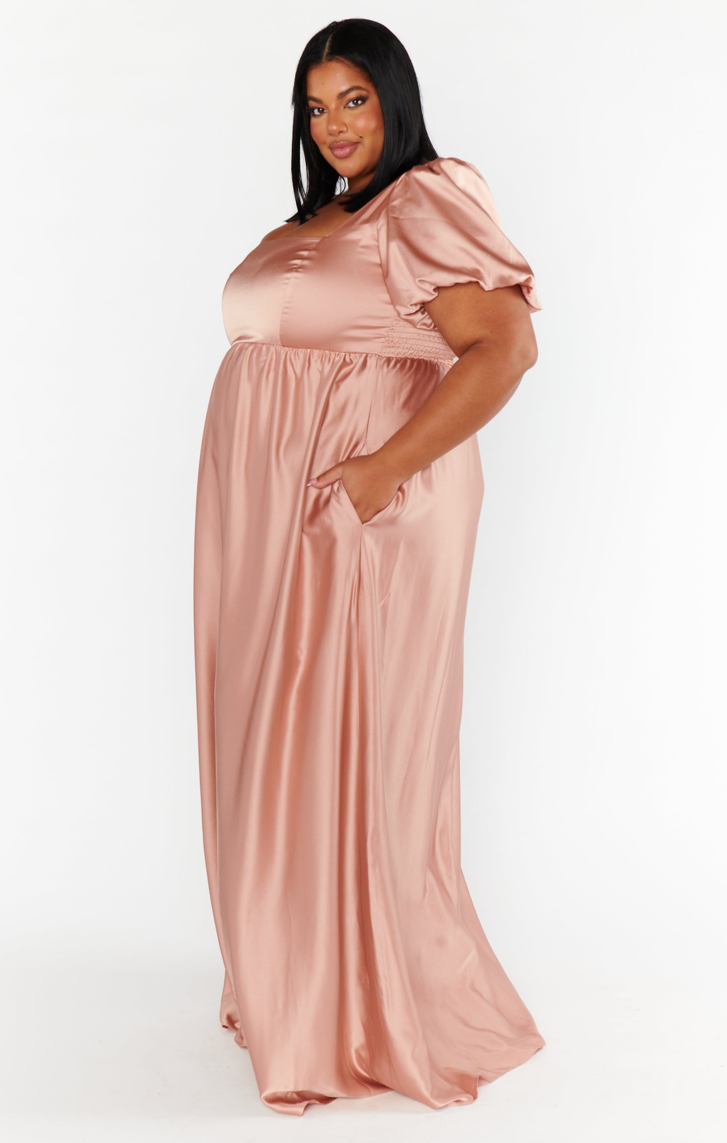 Nora Satin Maxi Dress with Square Neckline & Smocked Back