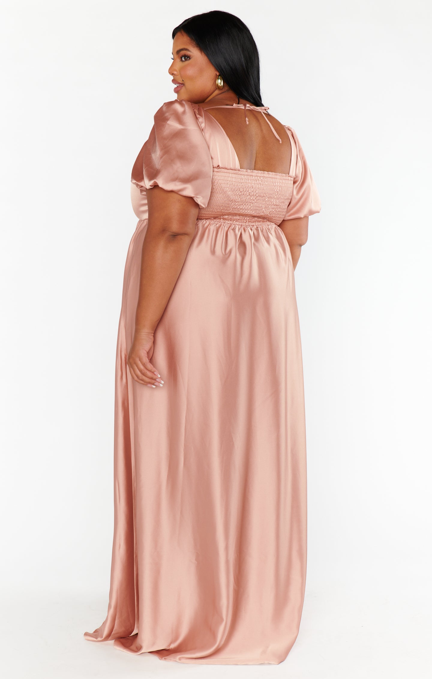 Nora Satin Maxi Dress with Square Neckline & Smocked Back