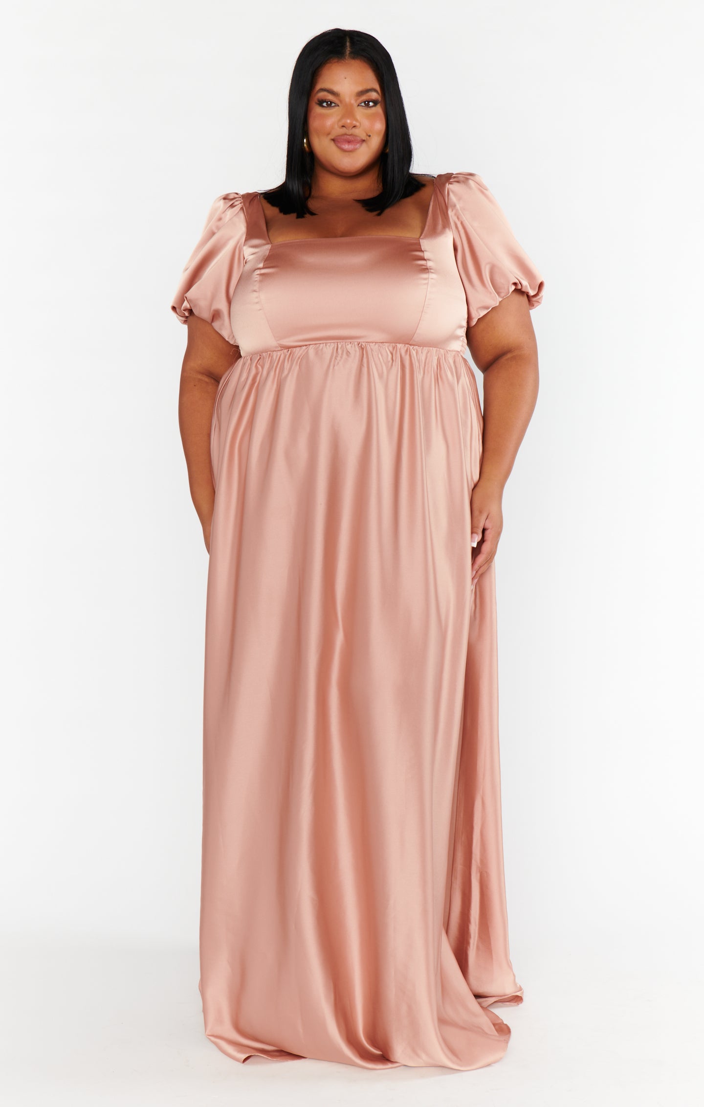 Nora Satin Maxi Dress with Square Neckline & Smocked Back