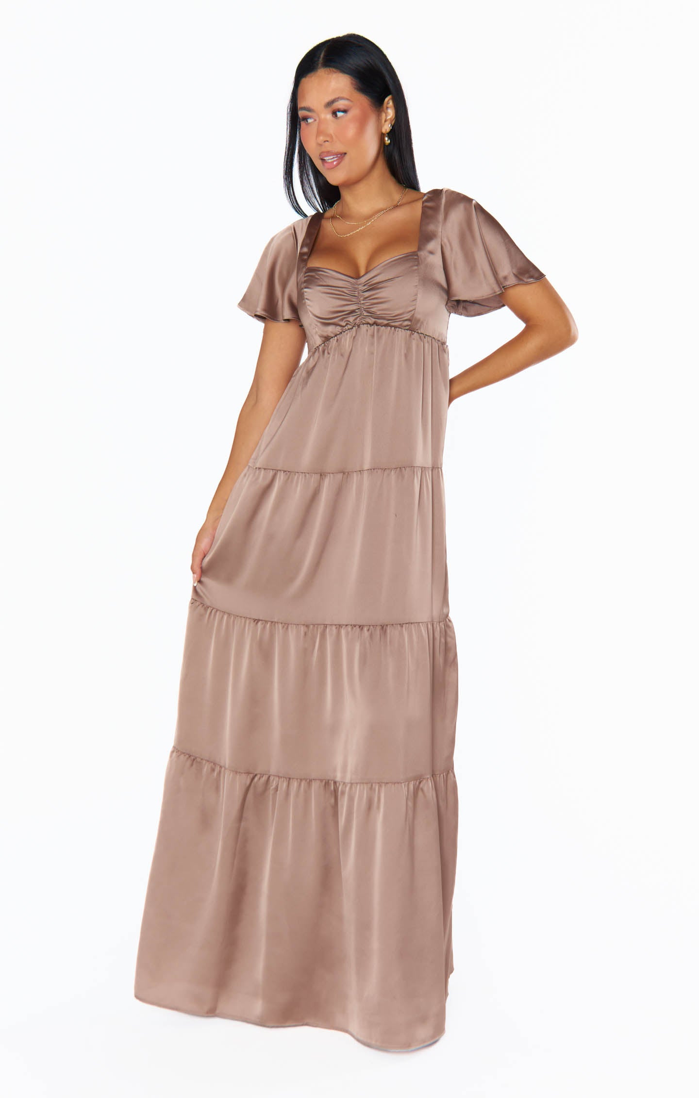Nicole Satin Maxi Dress with Sweetheart Neckline & Smocked Back