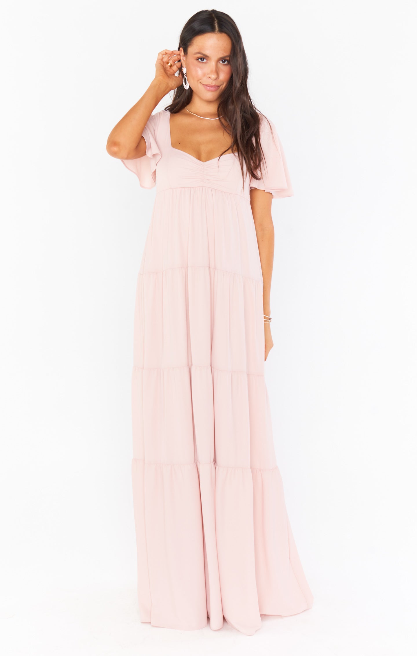 Nicole Flutter Sleeve Maxi Dress - Dusty Blush Boho Tiered Skirt