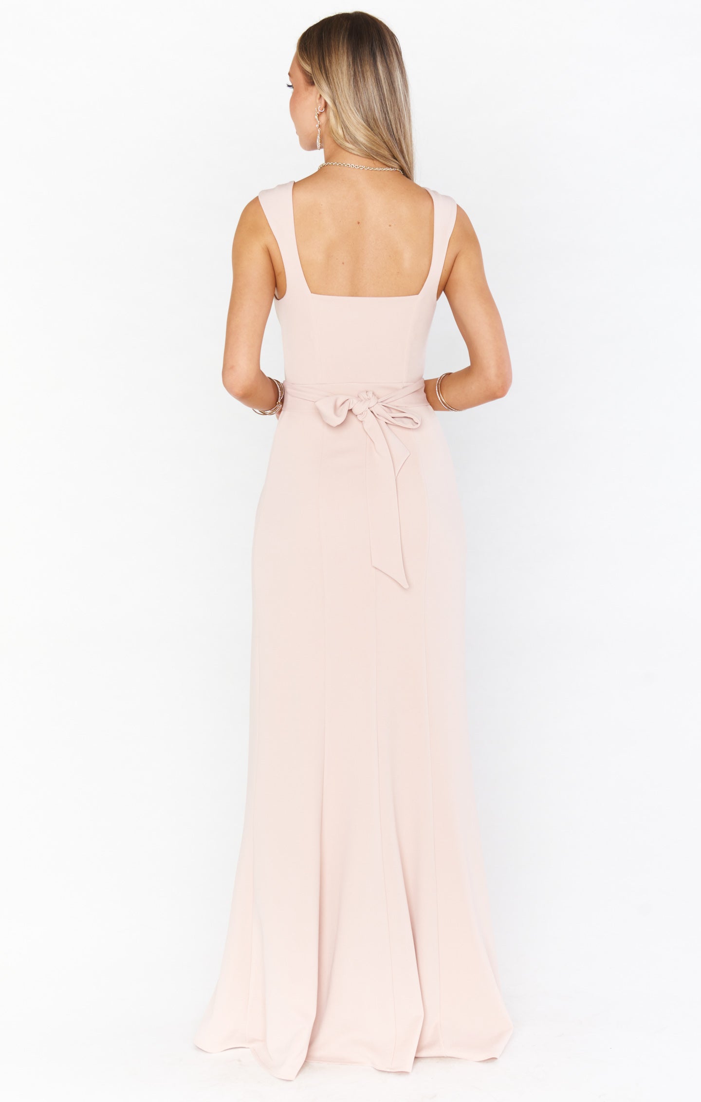 Dusty Blush Stretch Bridesmaid Gown with Detachable Sash