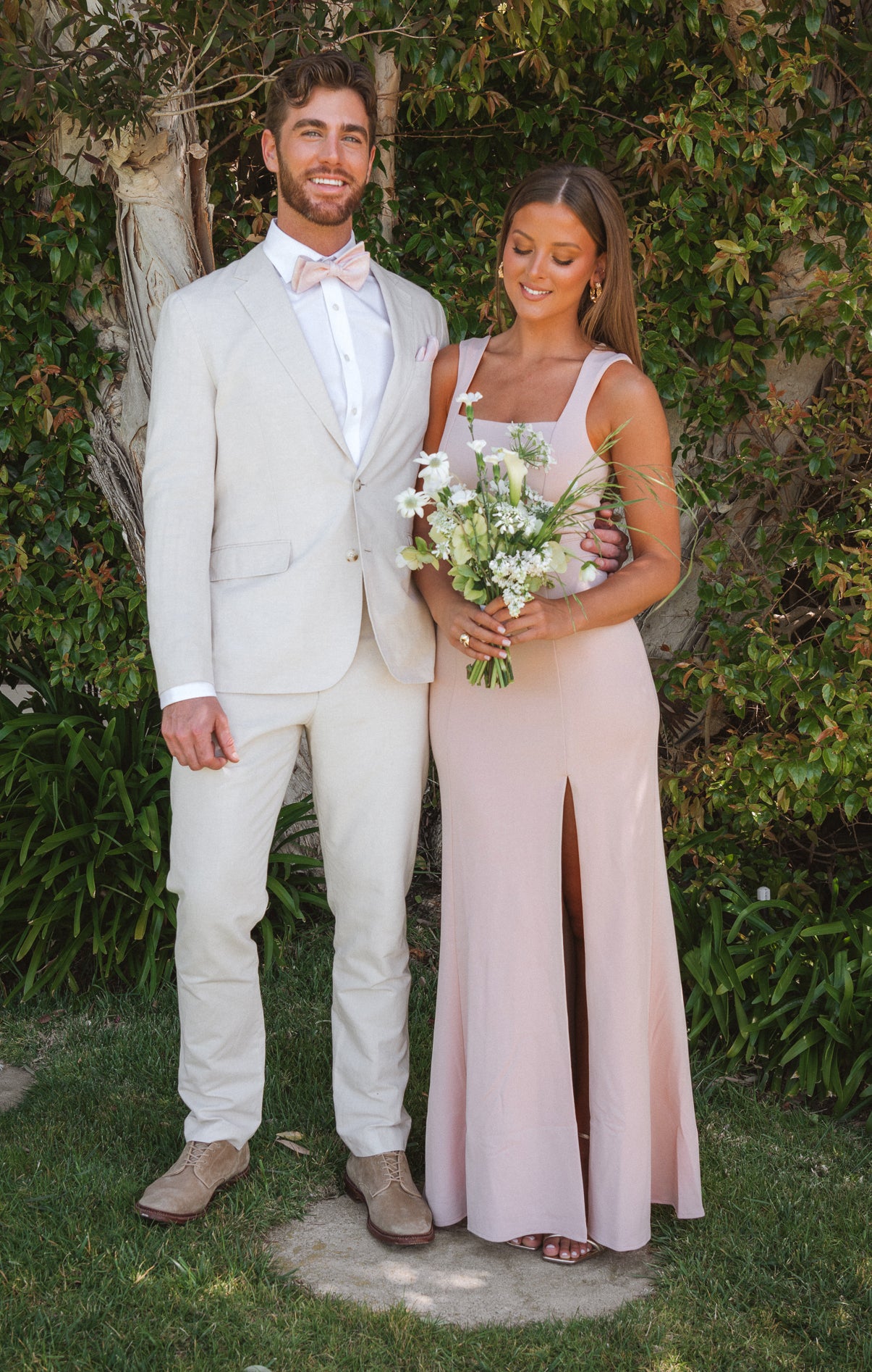 Dusty Blush Stretch Bridesmaid Gown with Detachable Sash