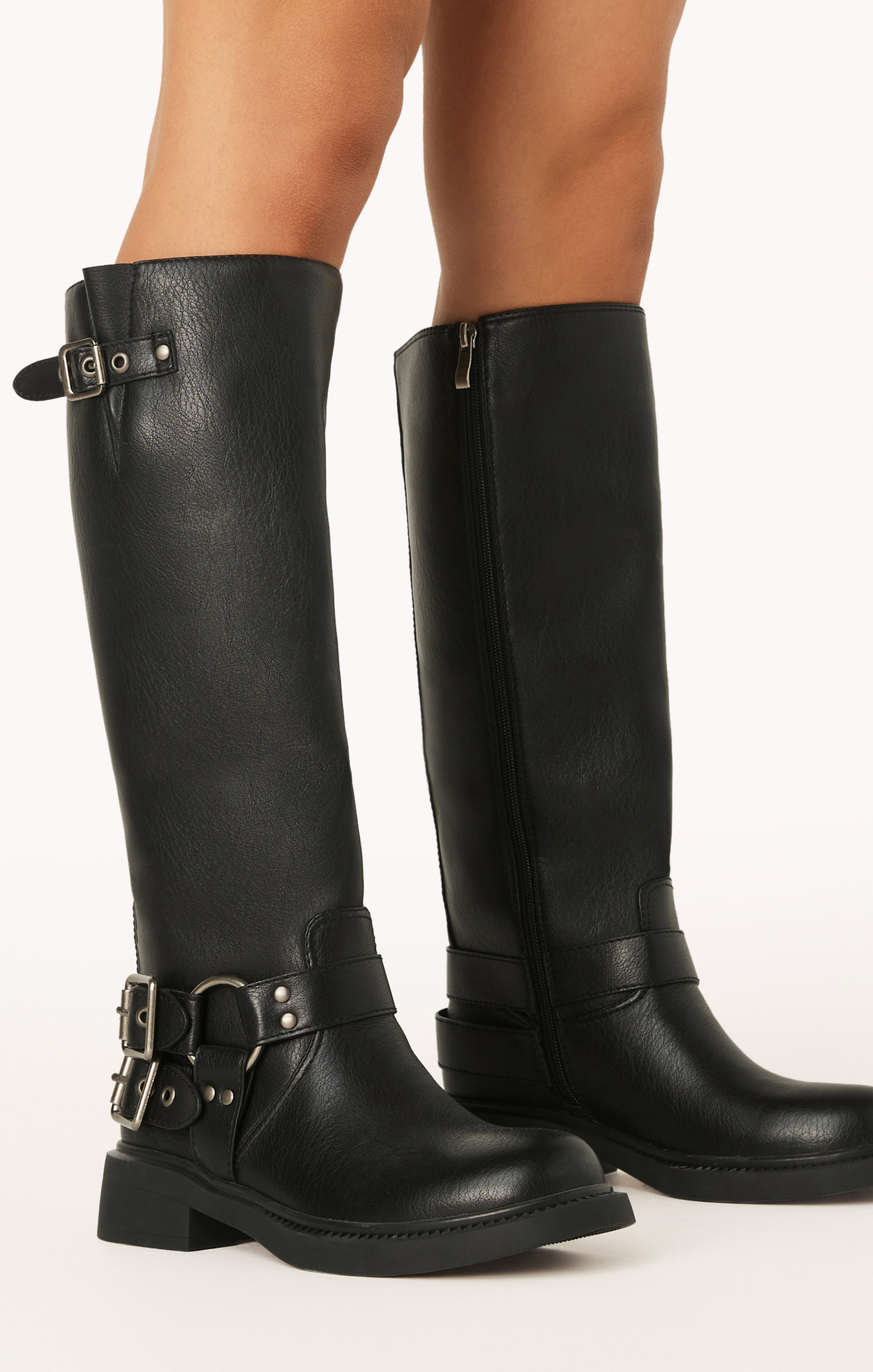 Billini Kaylen Black Combat Boots with Buckle Detail