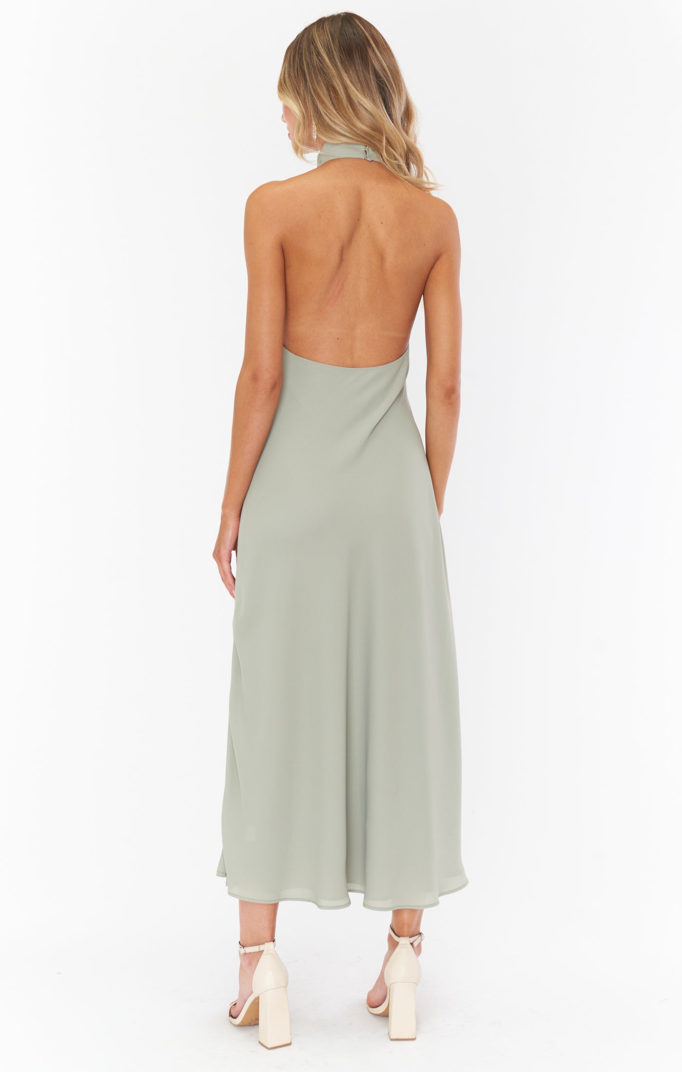 Jasmine Halter Midi Dress in Moss Green - Bias Cut & Open Back