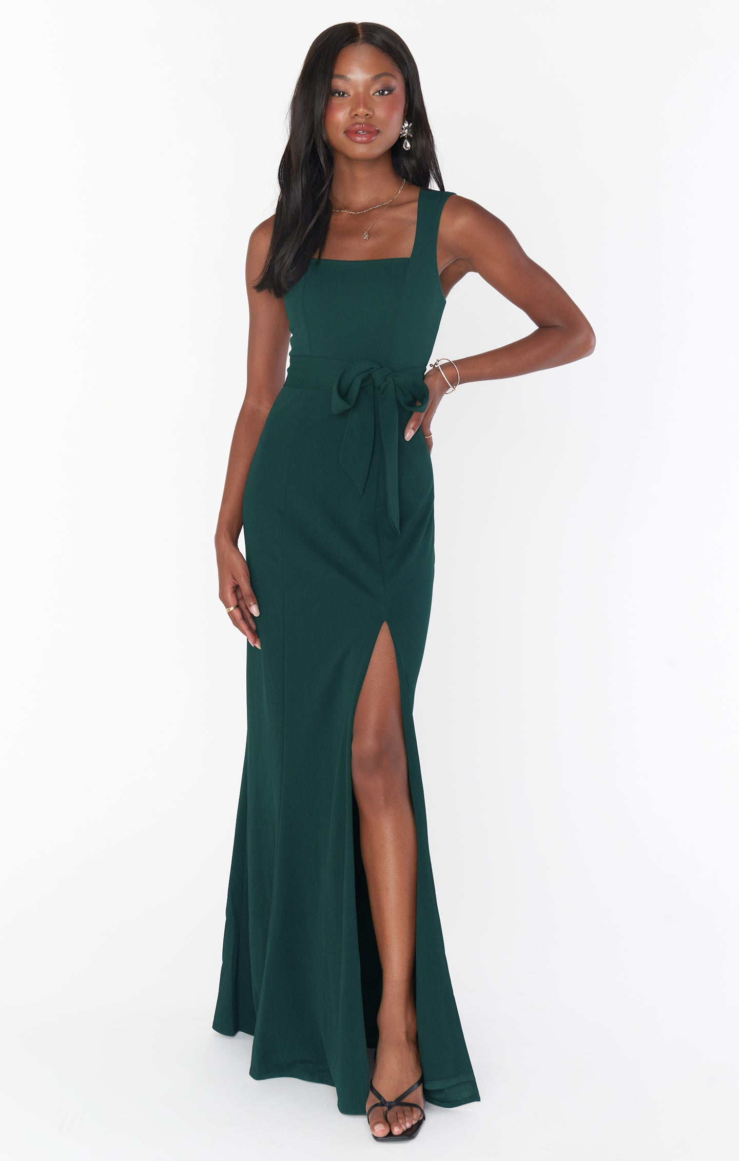 Emerald Stretch Bridesmaid Gown with Detachable Sash