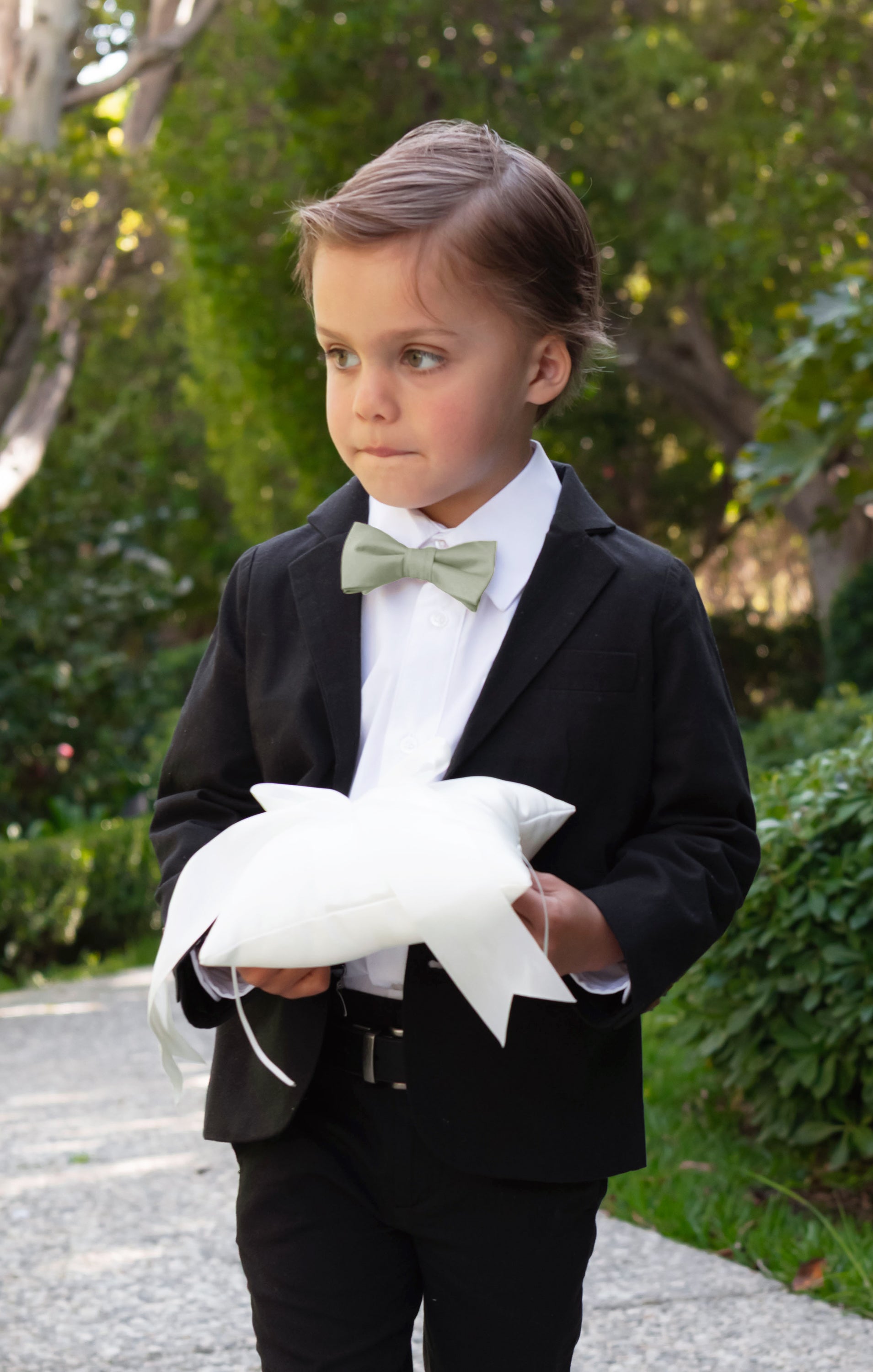 Kids Clip-On Bow Tie in Moss Green - Solid Color