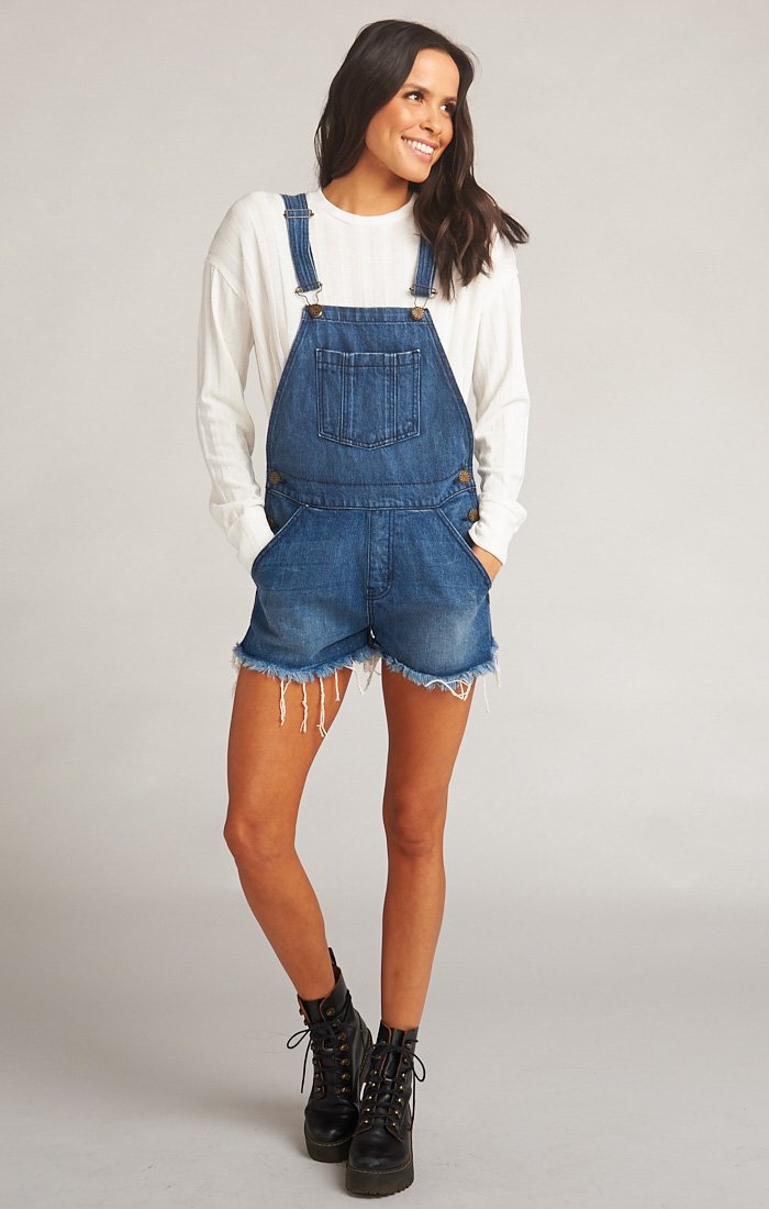 Women's Distressed Cotton Overalls with Adjustable Straps & Pockets