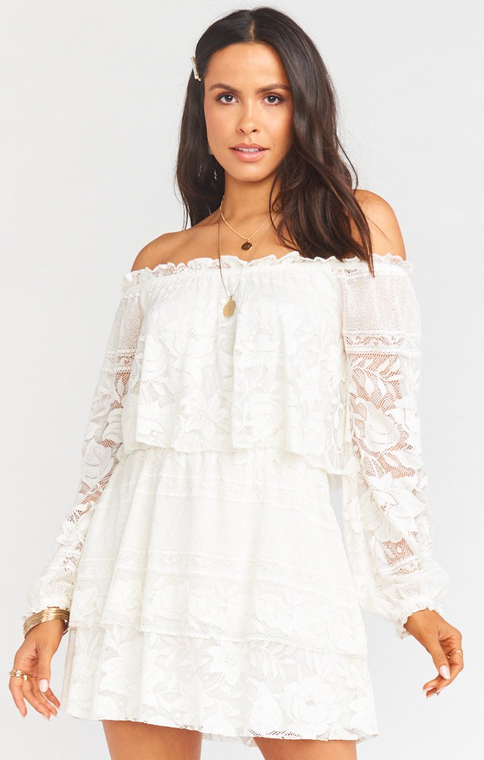 Bess Off Shoulder Lace Mini Dress - Two Tiered Design