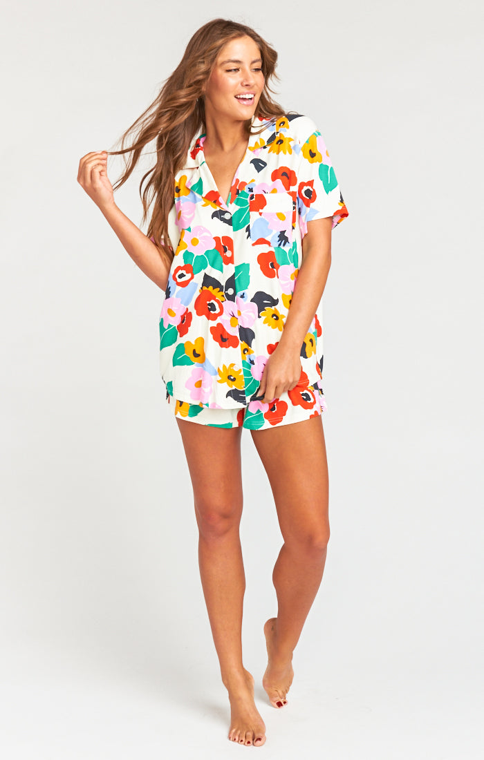 Women's Sleep Set - Button-Down PJ Top & Elastic Shorts