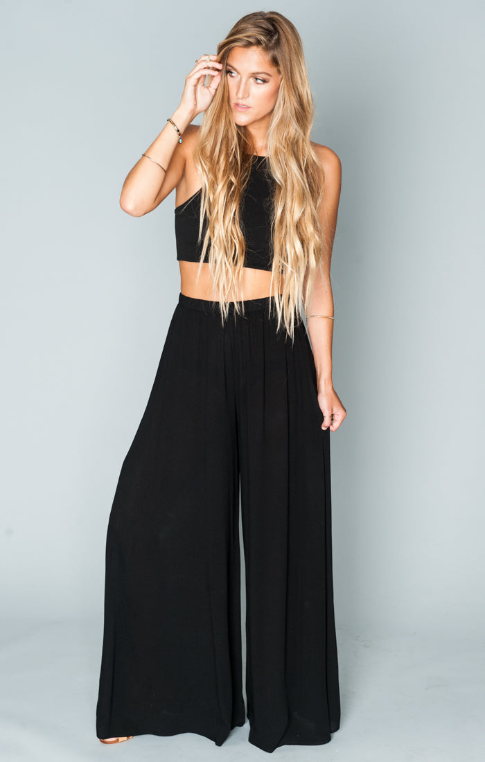 Women's Wide Leg Rayon Pants - Elastic Waist & Wrinkle-Resistant
