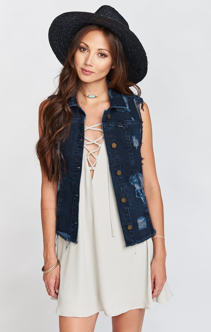 Boho Grunge Venice Vest - Distressed Button-Up & Flattering Fit