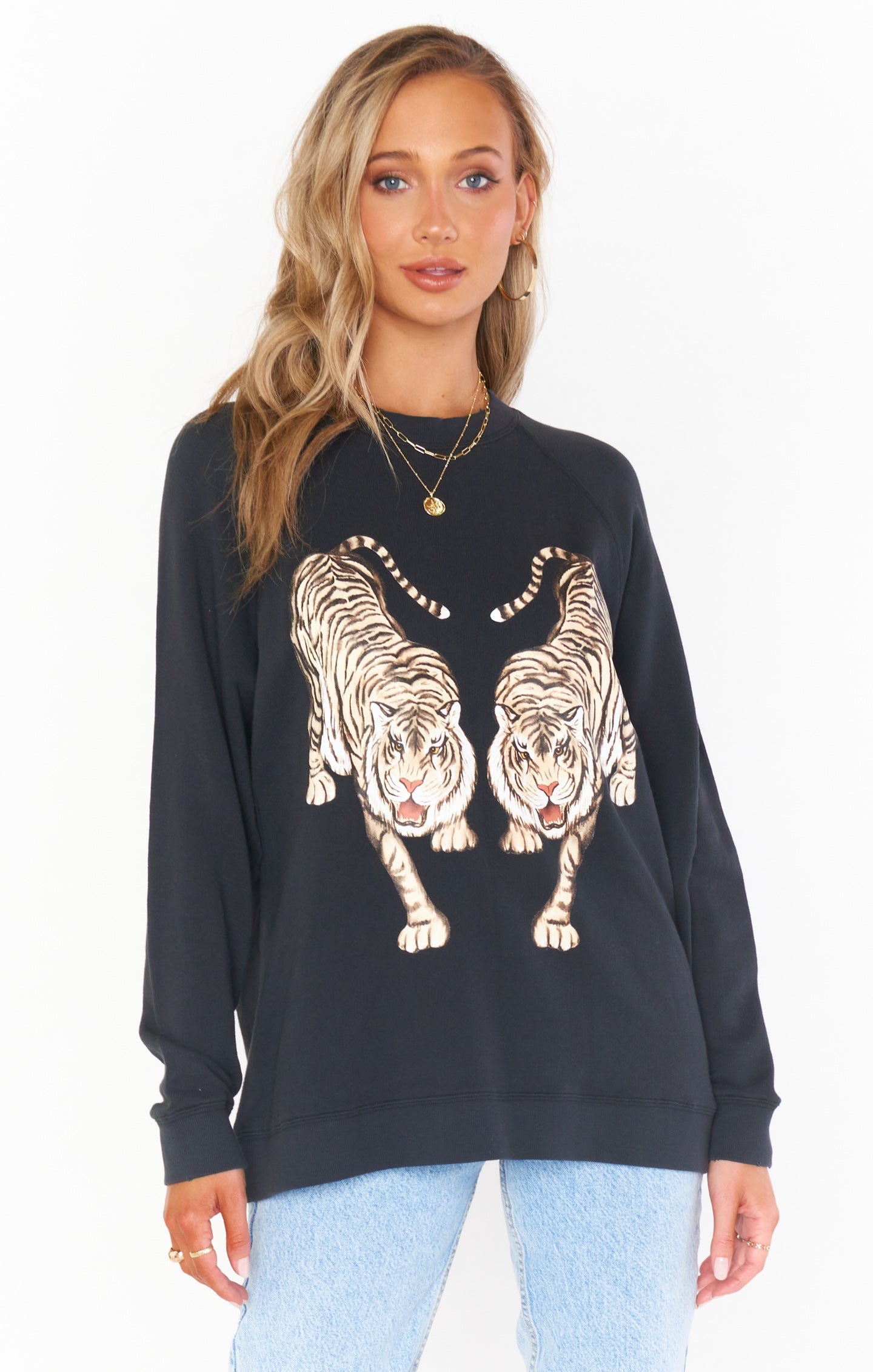 Simon Dancing Tiger Graphic Pullover Sweatshirt - Relaxed Fit Black