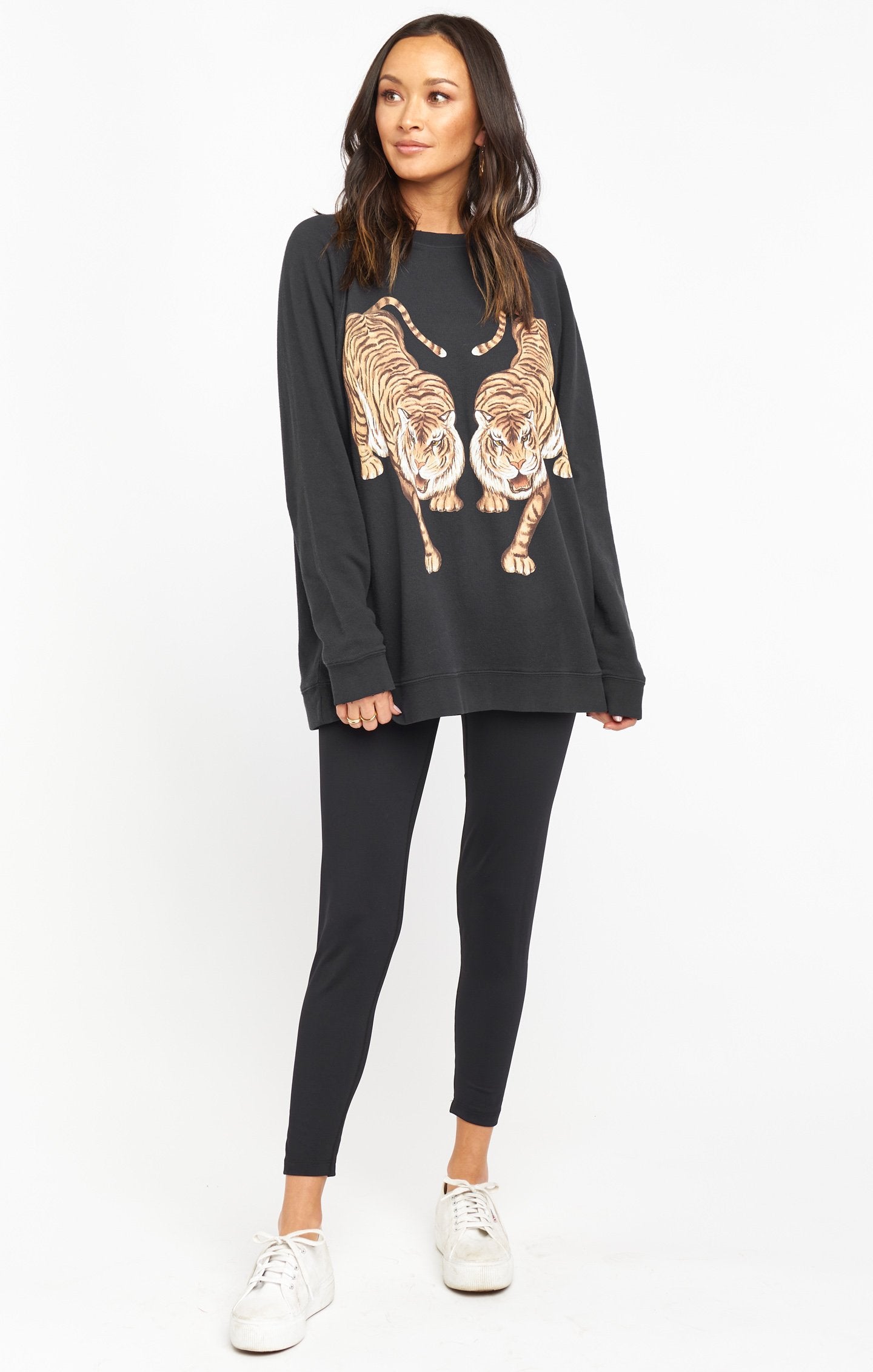Simon Dancing Tiger Graphic Pullover Sweatshirt - Relaxed Fit Black