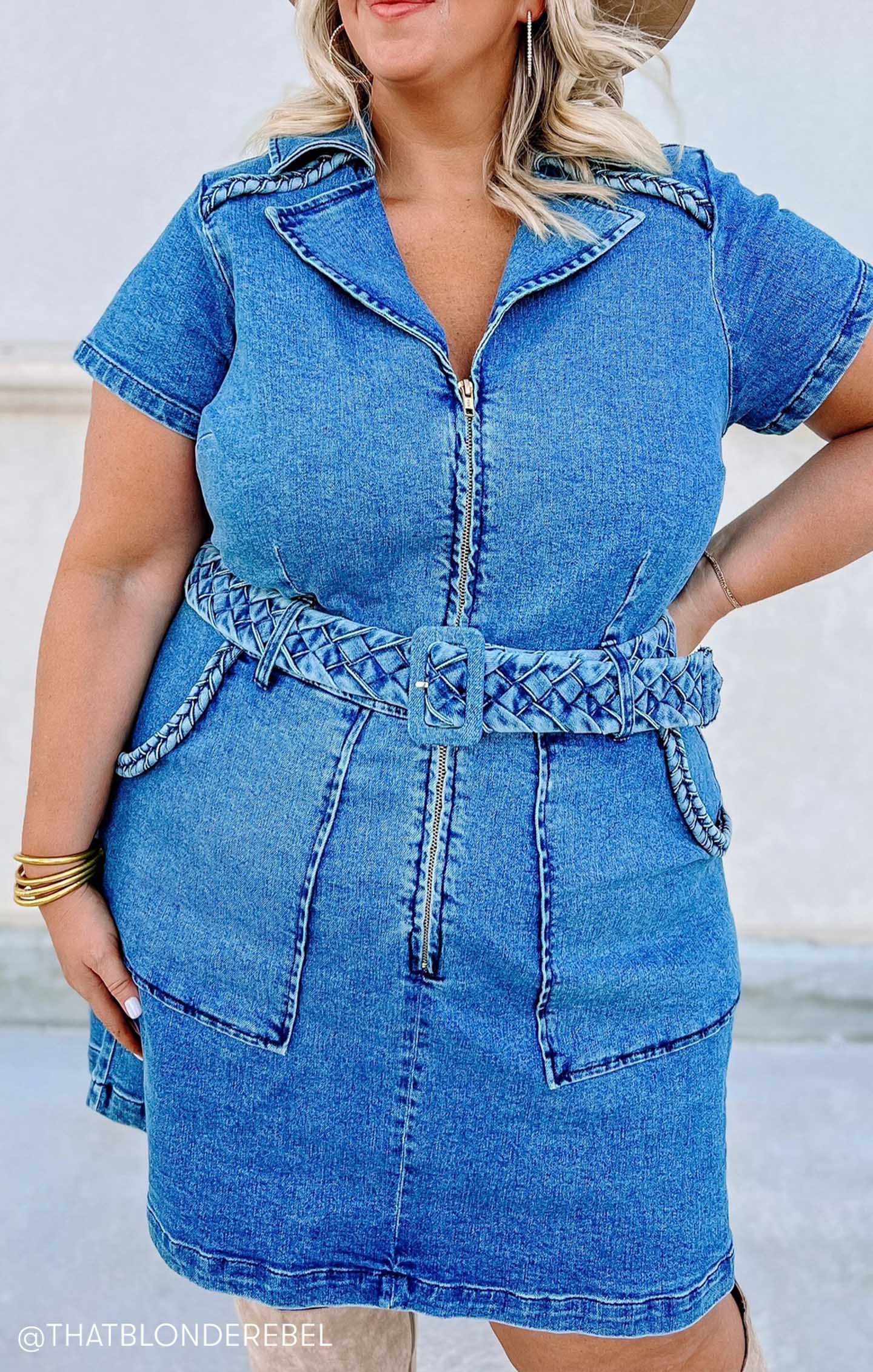 Denim Mini Dress with Front Zip & Cargo Pockets - Outlaw