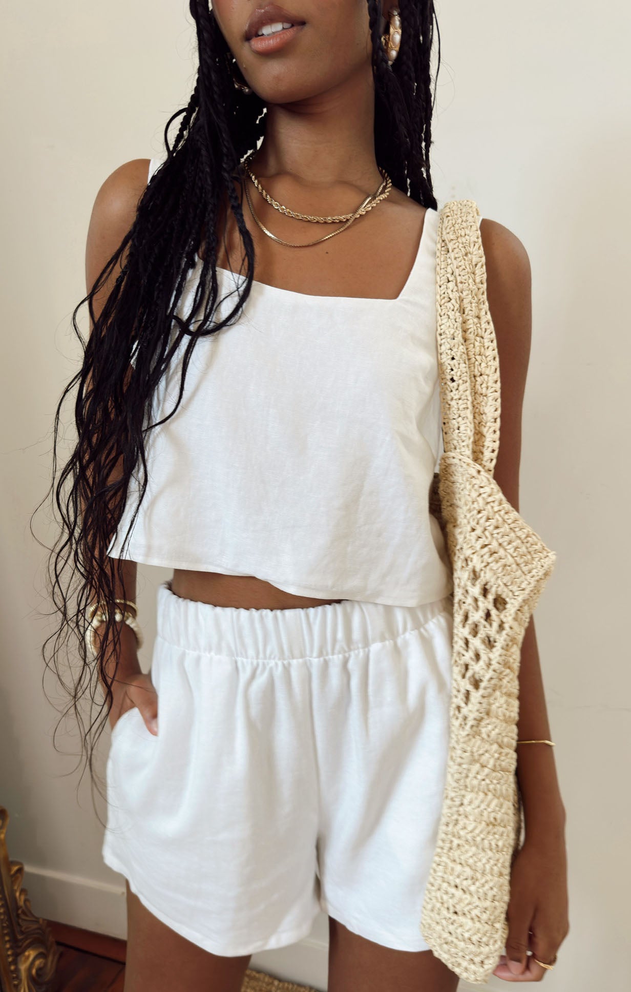 White Linen Tara Crop Top - Square Neck & Bra Friendly