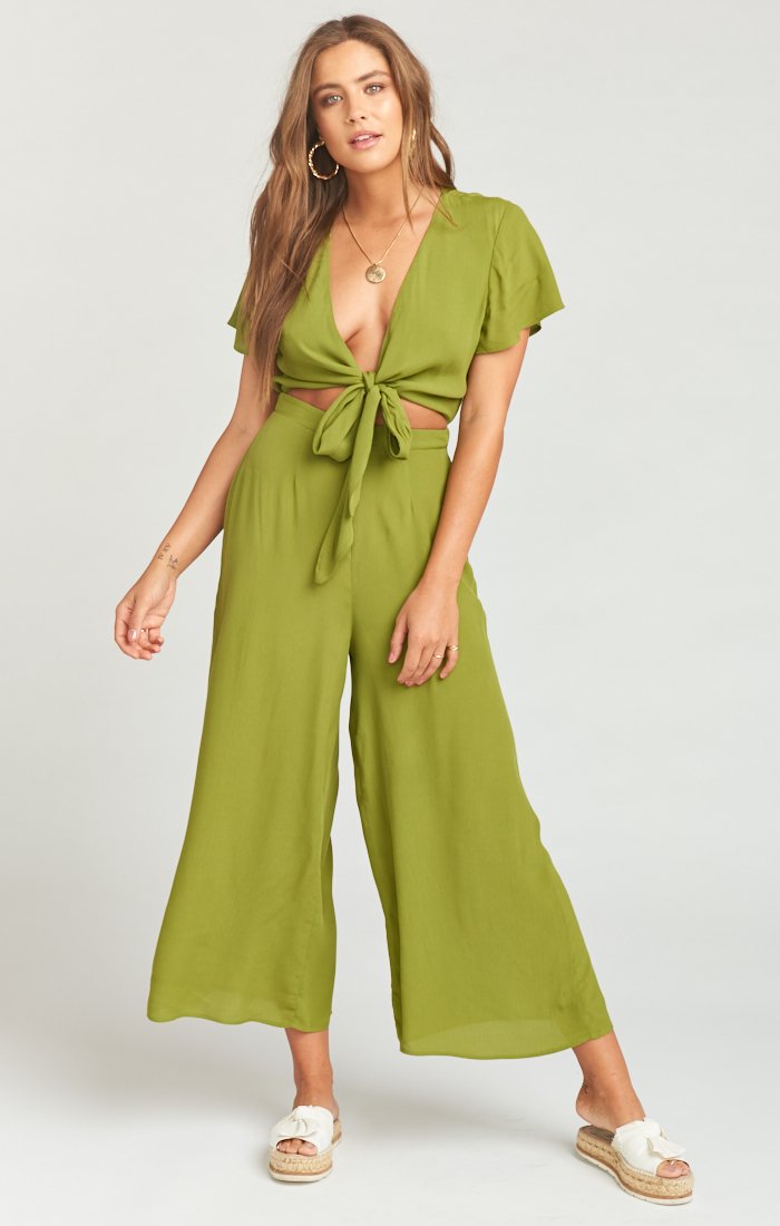 Val Flutter Sleeve Jumpsuit with Deep V-Neck & Tie Front