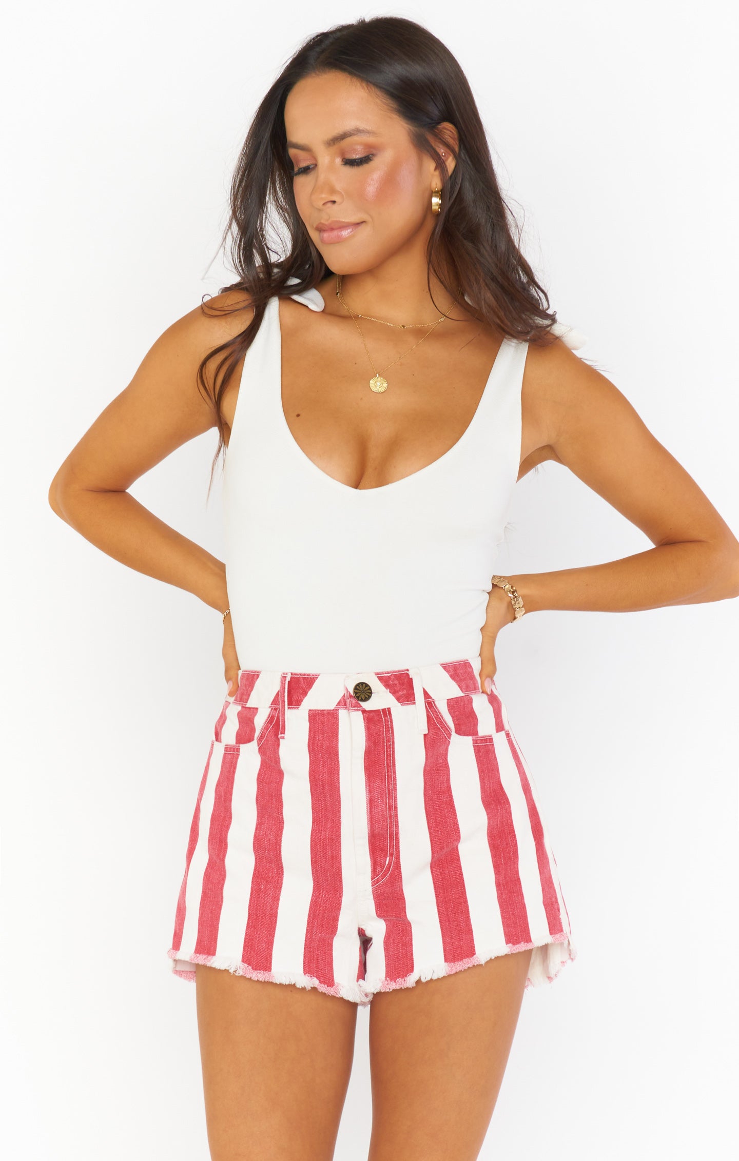 Vintage Candy Stripe High Waisted Shorts - Raw Hem Arizona Style