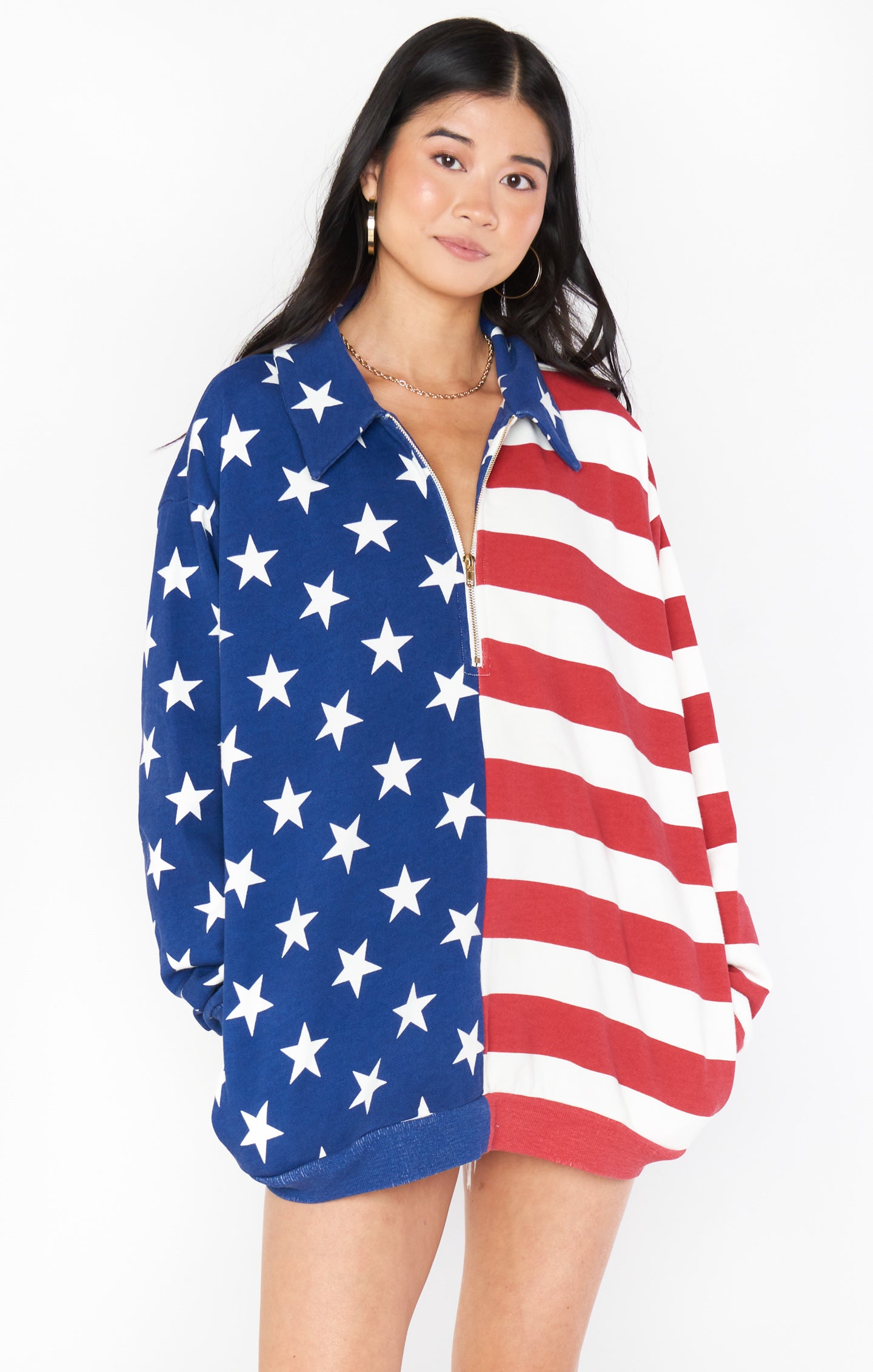 Patriotic Benny Oversized Half Zip Sweatshirt – Flag Knit Design