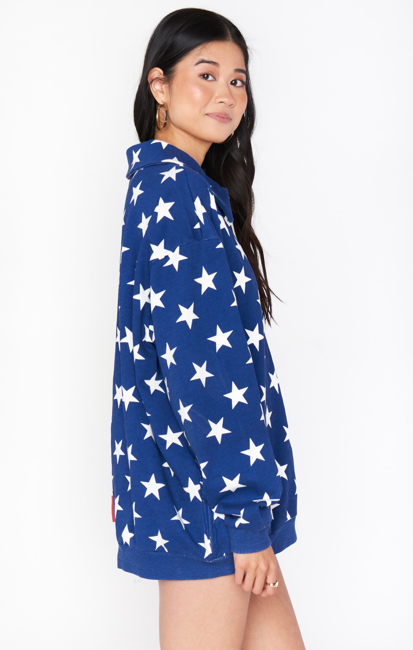 Patriotic Benny Oversized Half Zip Sweatshirt – Flag Knit Design