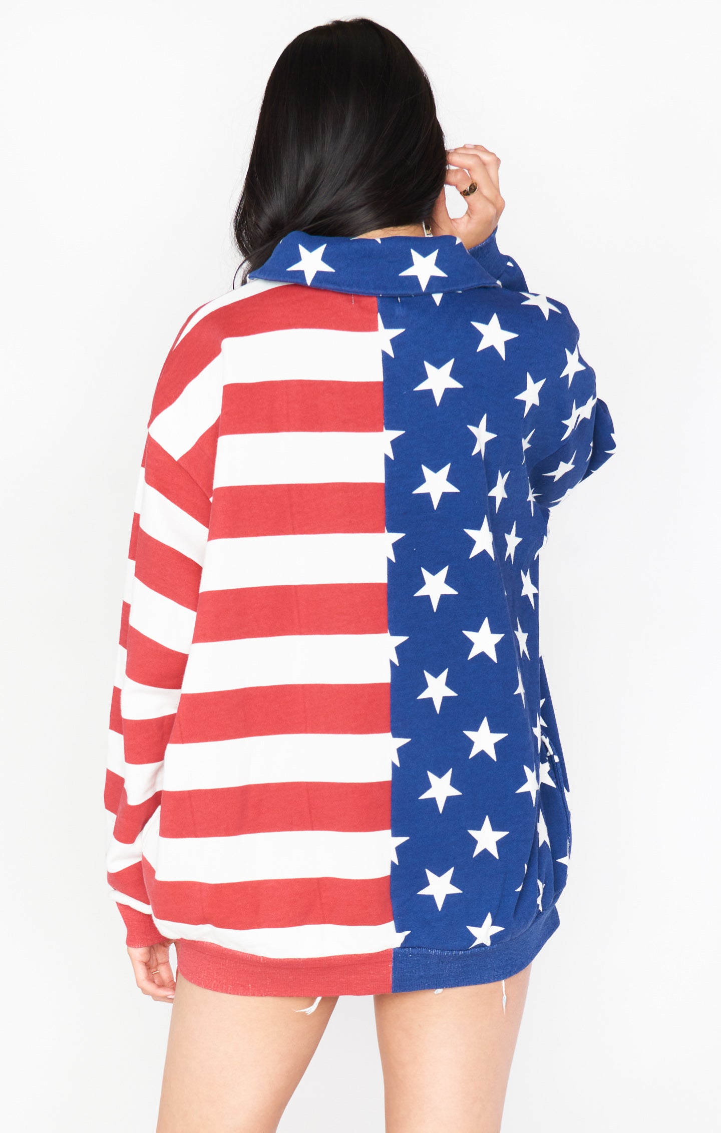 Patriotic Benny Oversized Half Zip Sweatshirt – Flag Knit Design
