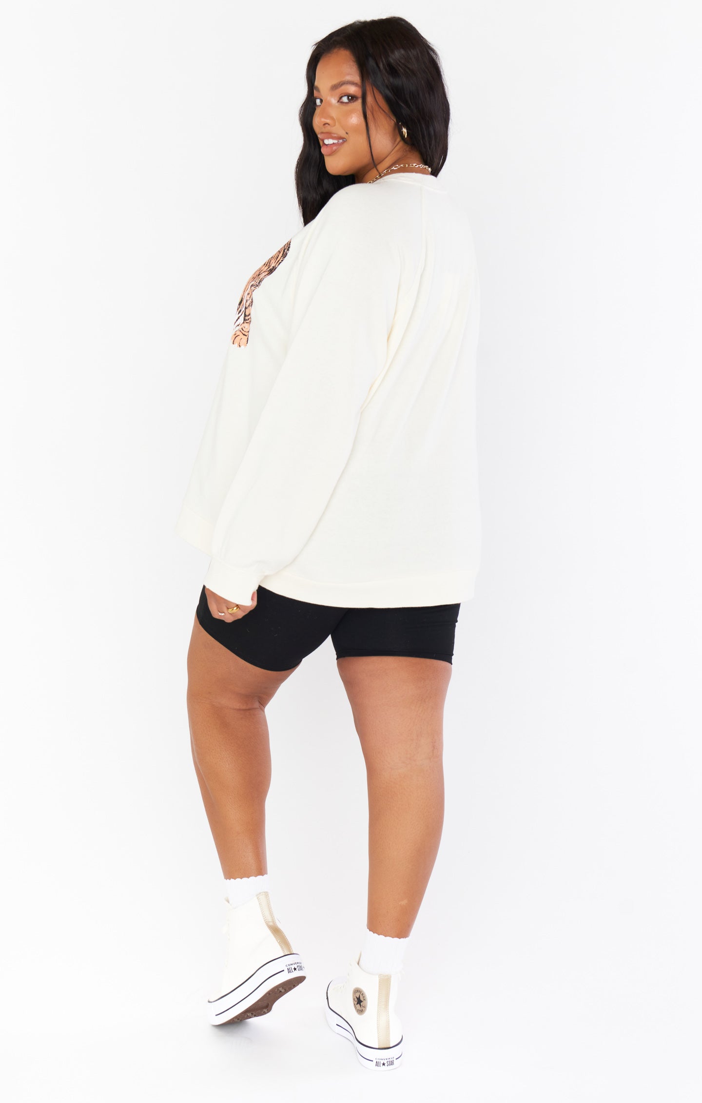 Simon Cream Tiger Graphic Pullover Sweater