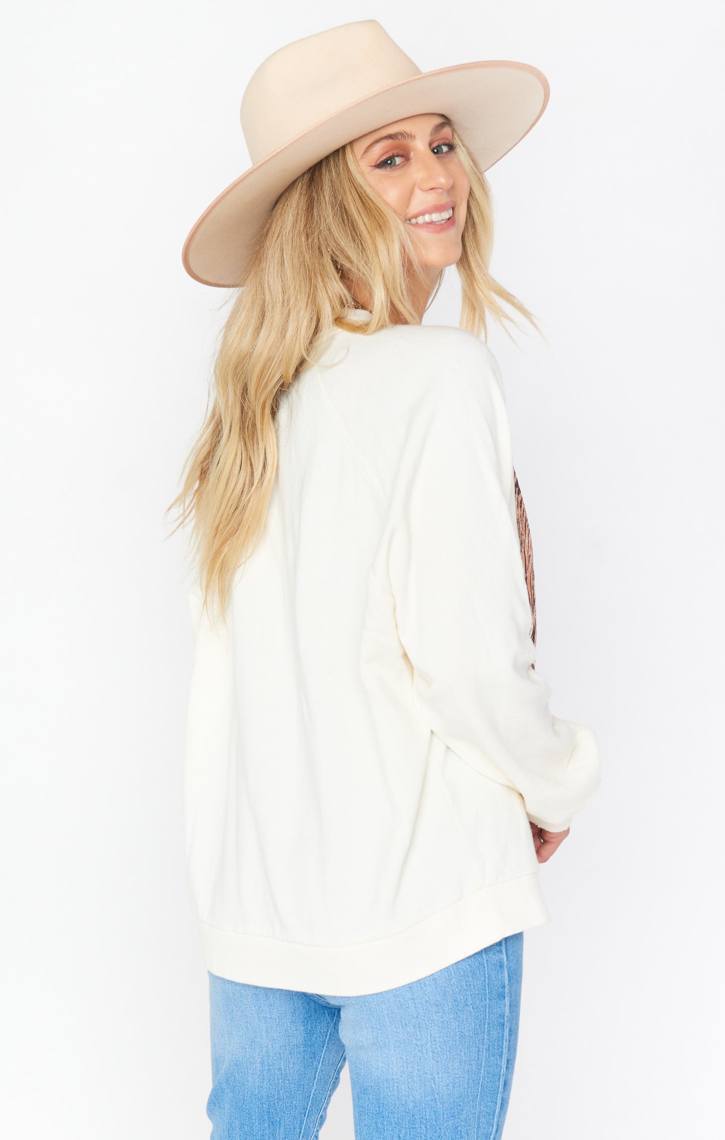 Simon Cream Tiger Graphic Pullover Sweater