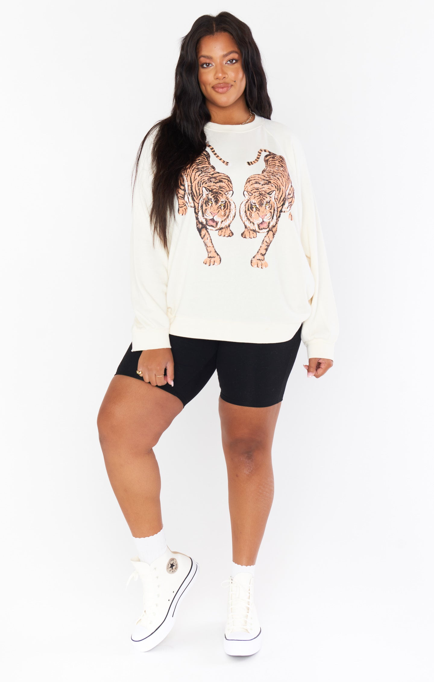 Simon Cream Tiger Graphic Pullover Sweater