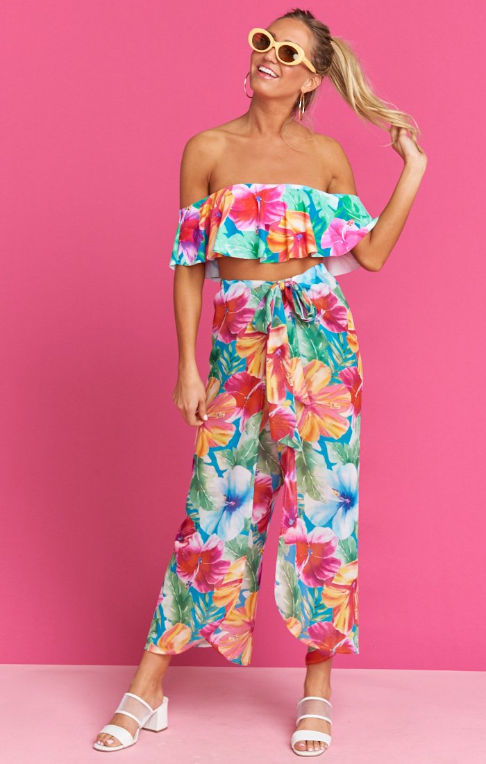 Women's Cotton Beach Pants with Tie Front - Semi Sheer & Lined
