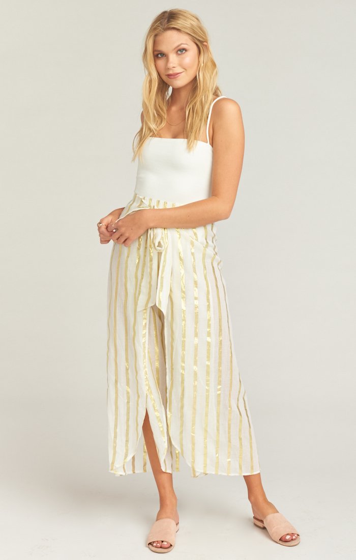 Women's Cotton Beach Pants with Tie Front - Semi Sheer & Lined