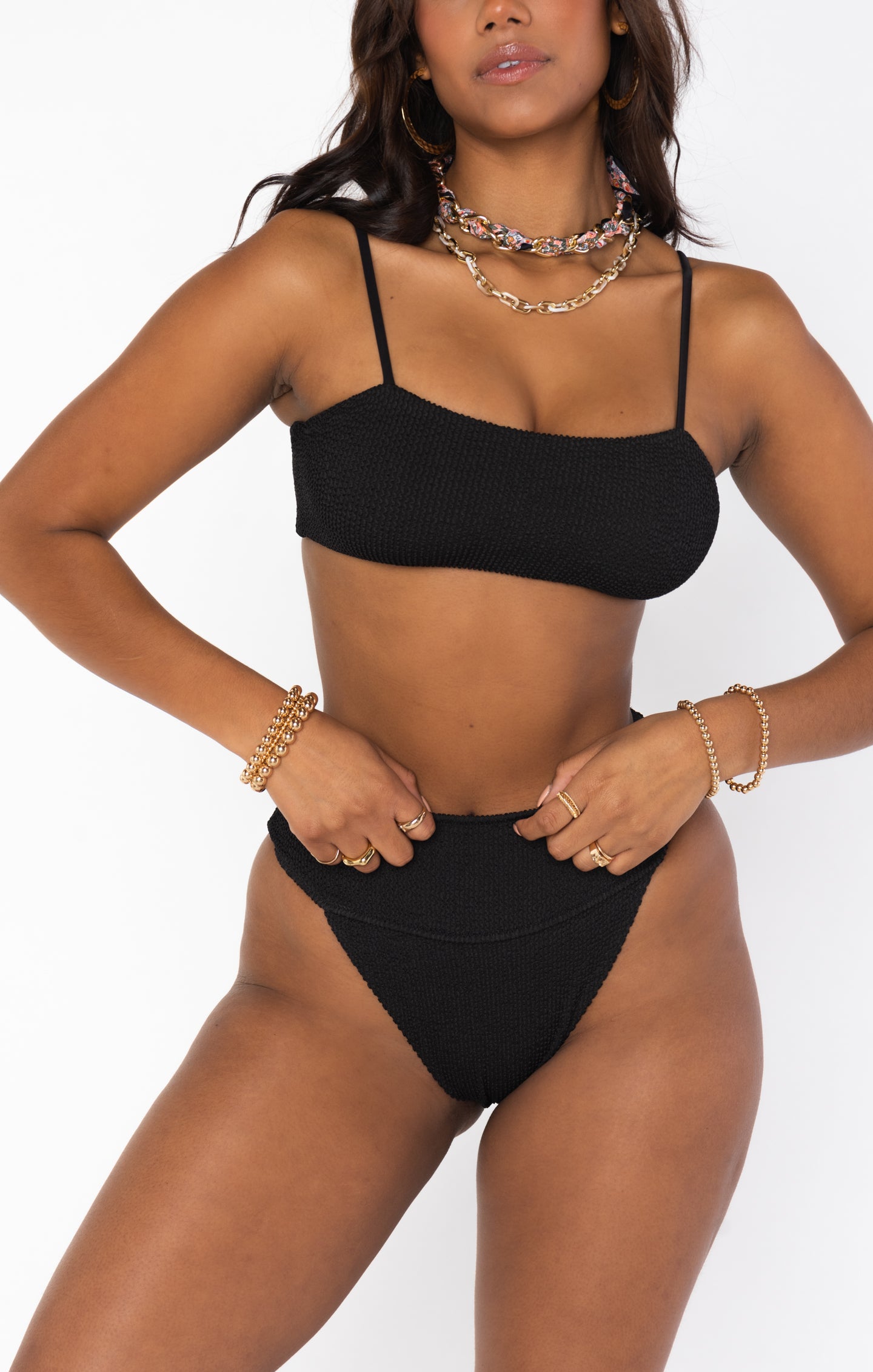 Black Scrunch Bikini Top with Adjustable Straps - Destin