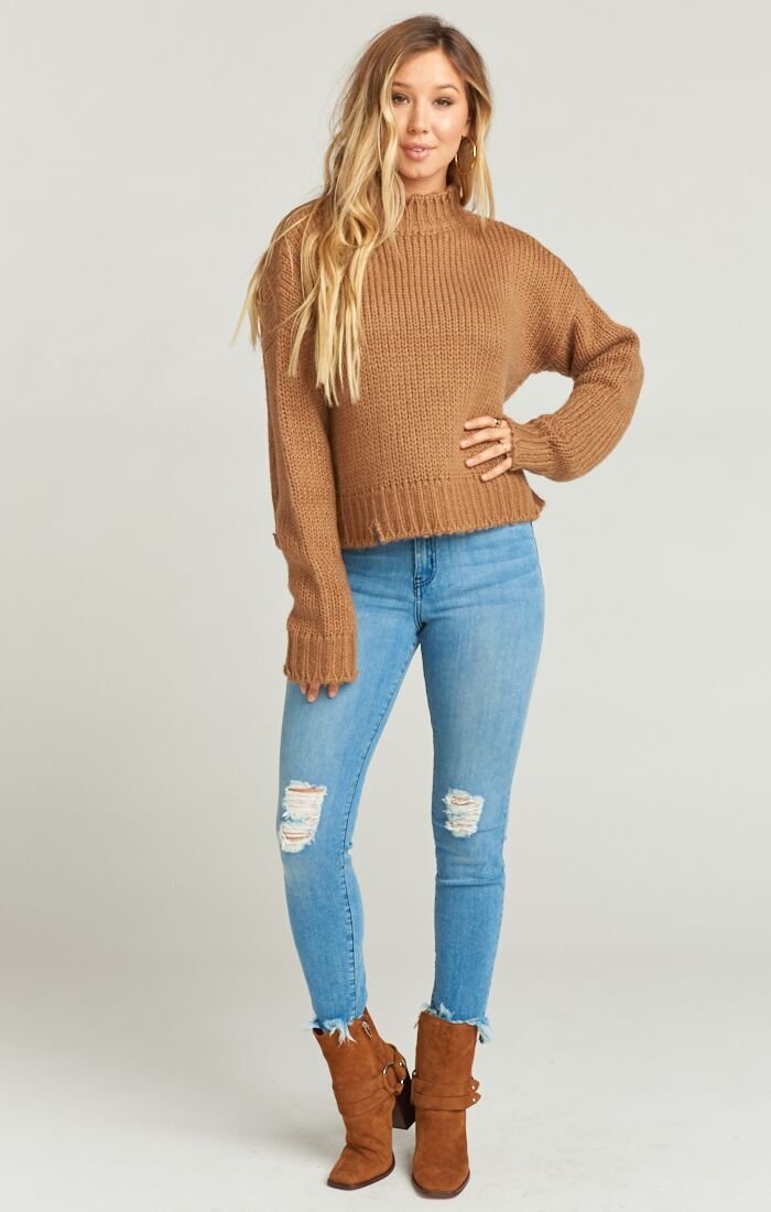 Distressed Acrylic Cody Crop Sweater - Women's Fashion Top