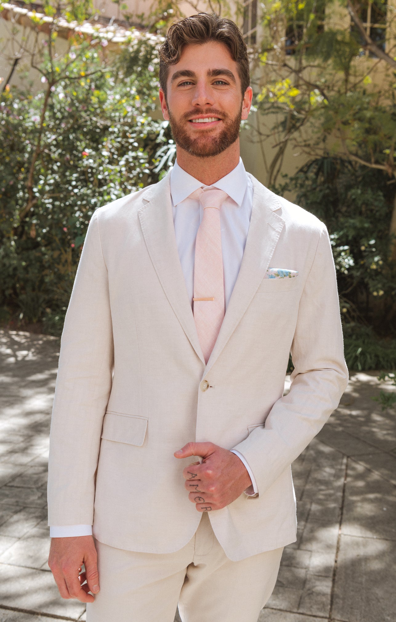 Nico Linen Neck Tie in Dusty Blush for Groomsmen & Weddings